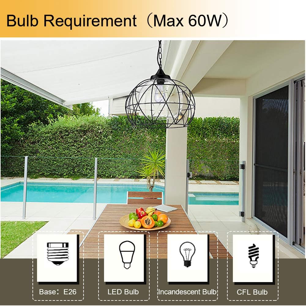 Wellmet Outdoor Pendant Light for Porch, Black Exterior Hanging Porch Light Fixtures, Modern Outdoor Chandelier Adjustable Outside Pendant Lantern for Entrance Balcony, Bar, Hallway, Entryway, Foyer