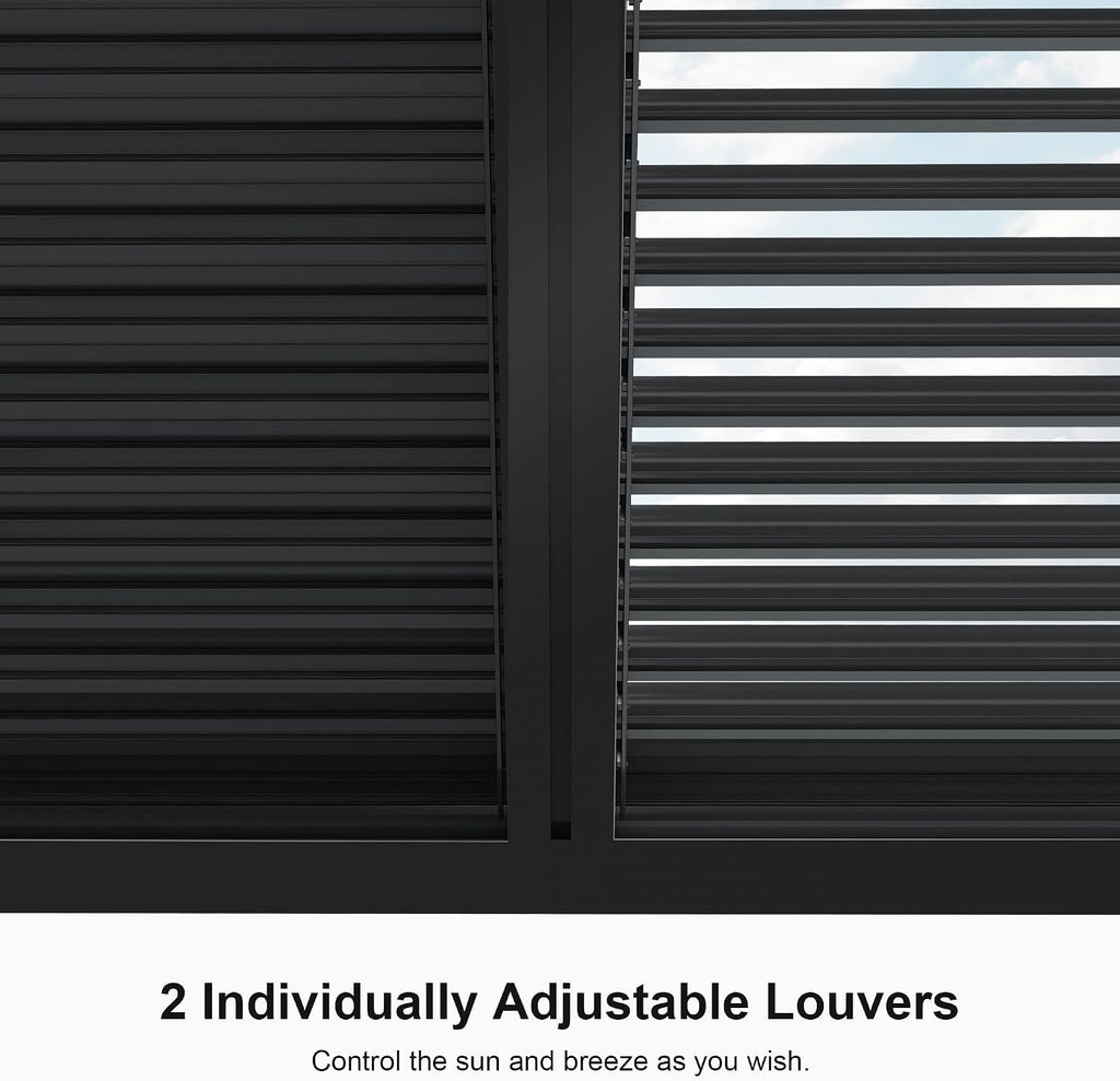 PURPLE LEAF Louvered Pergola 94AS 12' x 14' Outdoor Aluminum Pergola with Adjustable Roof for Deck Backyard Garden Grey Hardtop Gazebo