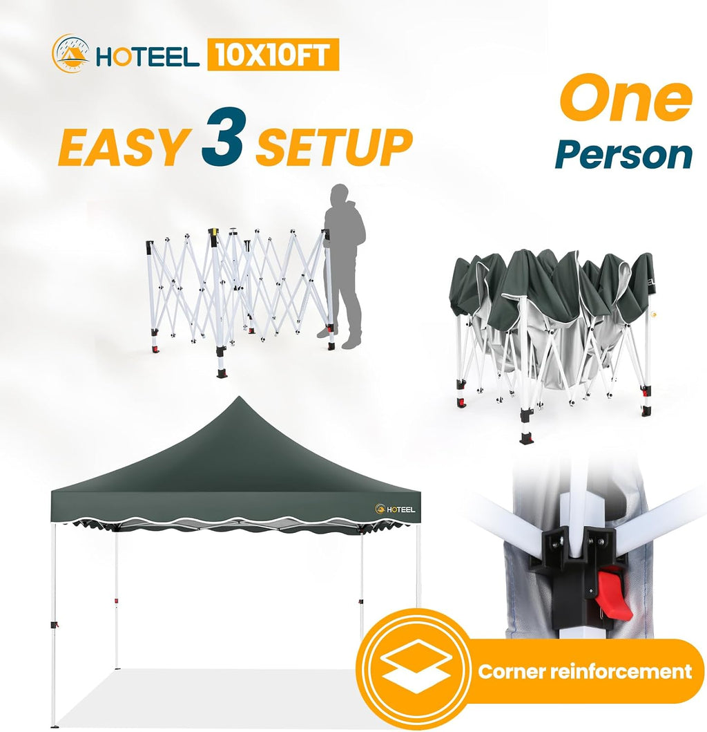 HOTEEL 10x10 Pop up Canopy Tent with 4 sidewalls Easy Up Commercial Outdoor Wedding Party Tents for Parties All Season Wind & Waterproof Gazebo Bag, Gray