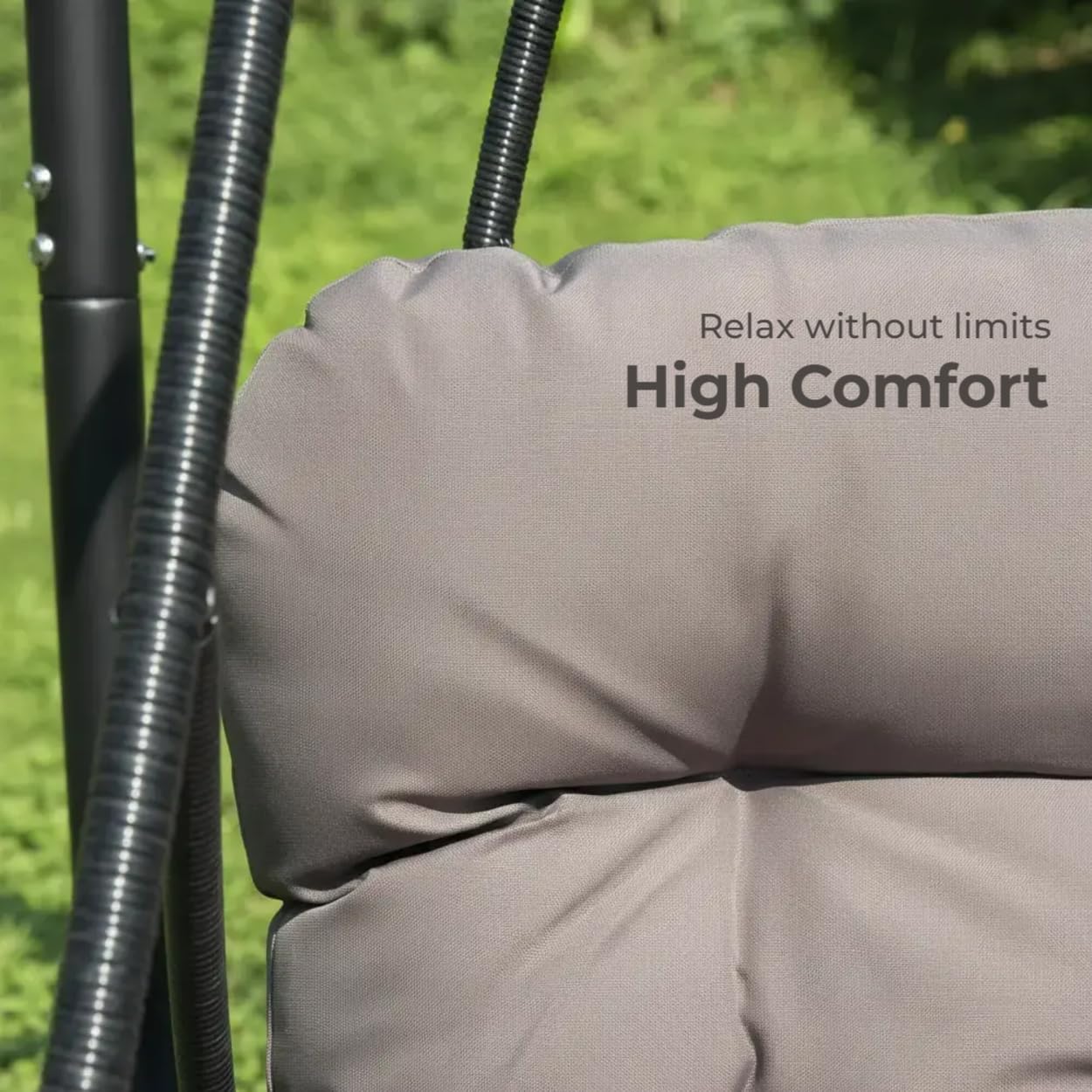 JESE Swing Egg Chair with Stand – UV Resistant Waterproof Cushion & Cup Holder Included, Indoor/Outdoor Hanging Hammock Chair for Patio, Bedroom, Balcony, Garden (Black)
