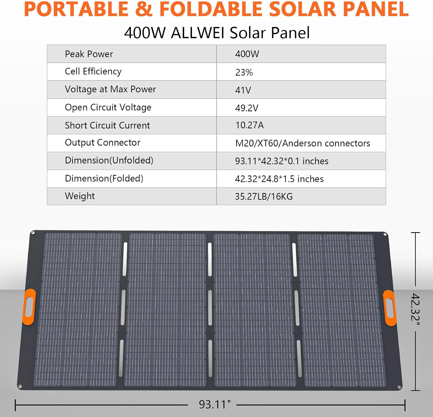 400W Foldable Portable Solar Panel for ALLWEI 1200W 2400W Power Station Solar Generator, IP67 Waterproof, with Adjustable Kickstand for RVs Camping Home and Blackouts