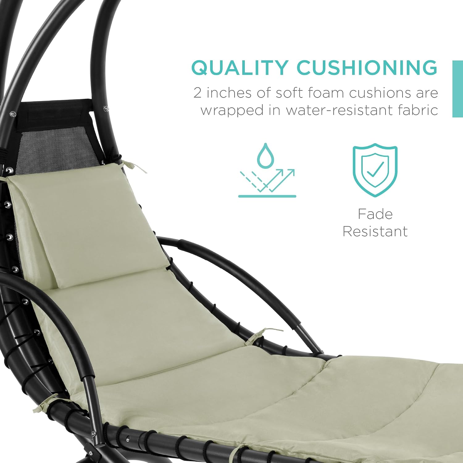 Best Choice Products Outdoor Hanging Curved Steel Chaise Lounge Chair Swing w/Built-in Pillow and Removable Canopy - Sage
