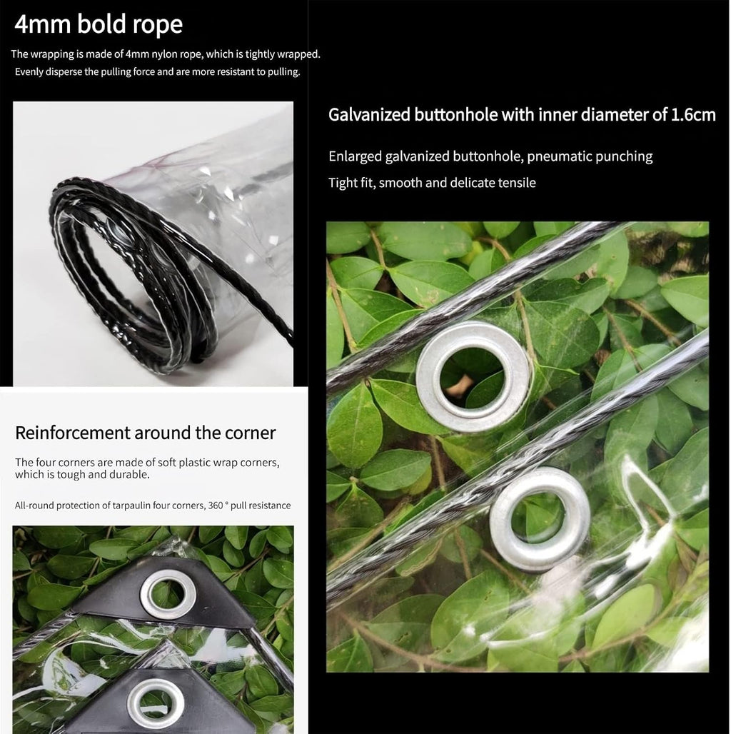 Clear Tarps with Grommets, PVC Plastic Tarpaulin Sheet Cover Panel, Transparent Tarp Curtains Vinyl Enclosure Panels for Patio, Porch, Pavilion, Henhouse Rainproof Covering(12x12ft/3.7x3.7m)