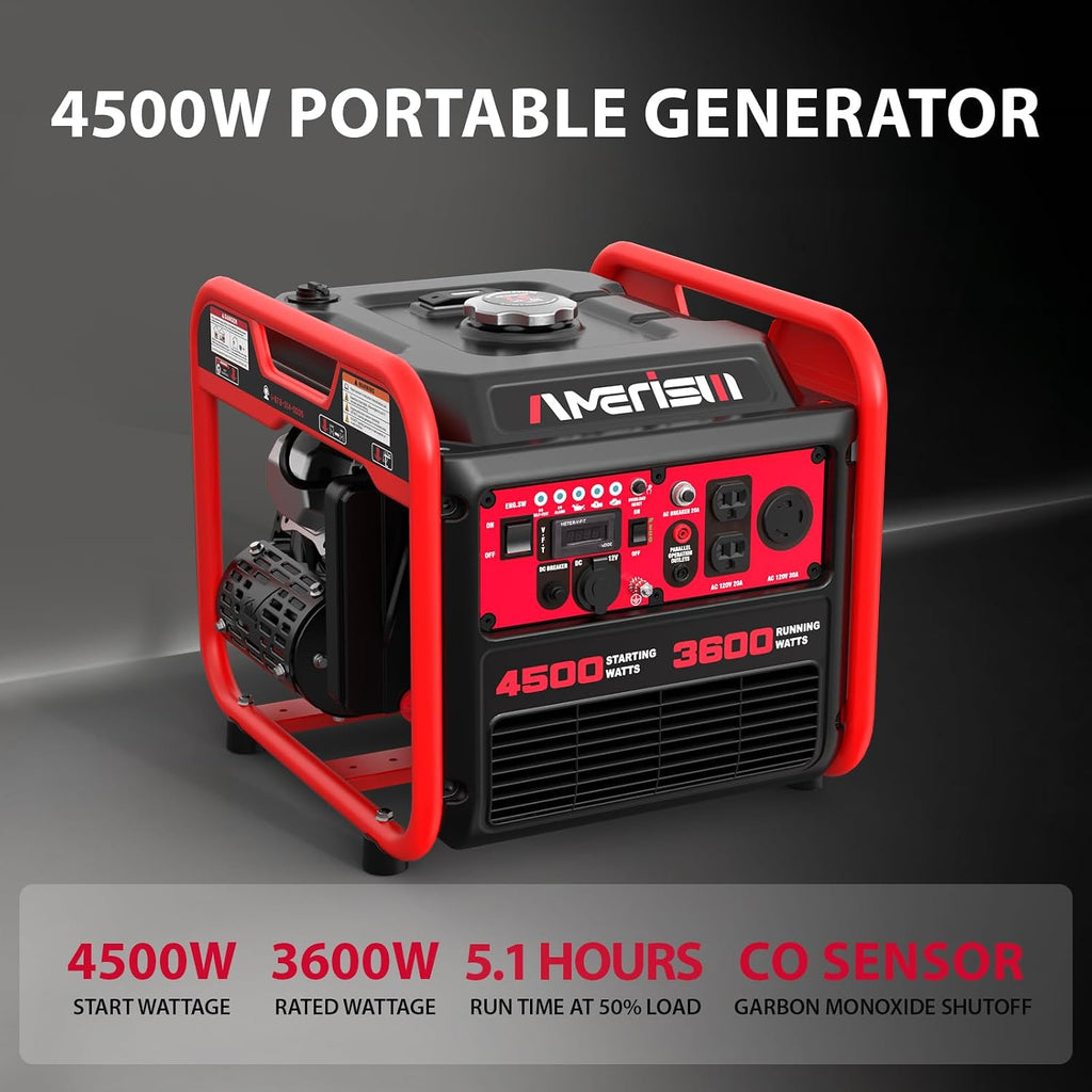 AMERISUN 4500W Portable Generator with Inverter Technology, Gas Generator for home use, CO Protect (AL5040C)