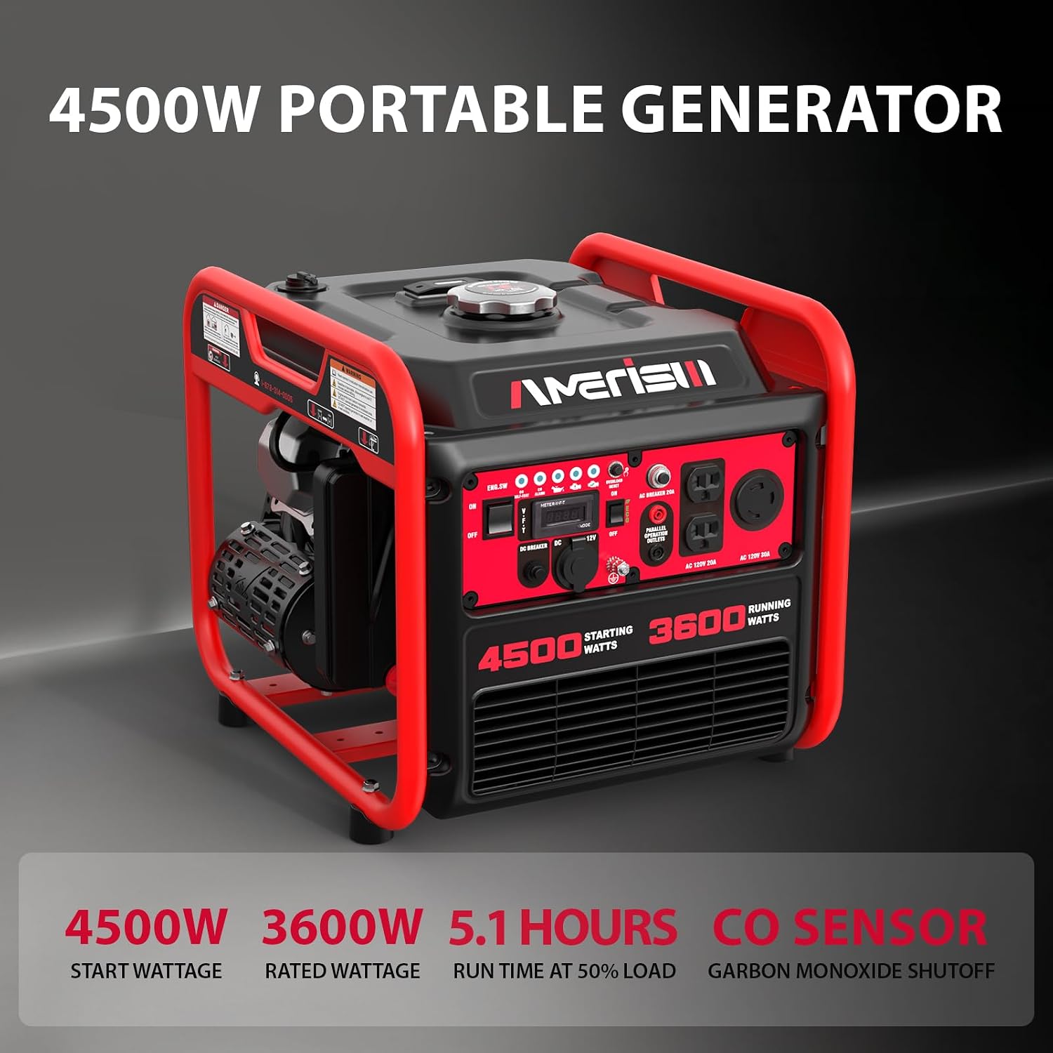 AMERISUN 4500W Portable Generator with Inverter Technology, Gas Generator for home use, CO Protect (AL5040C)