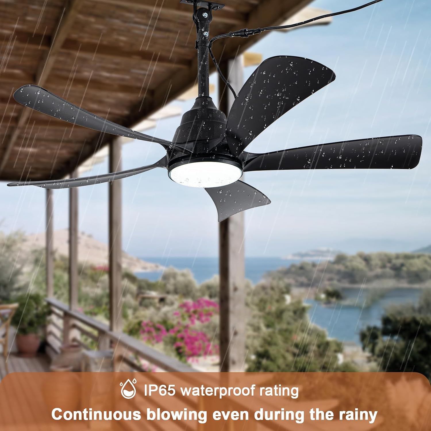 42'' Waterproof Outdoor Ceiling Fan with Lights IP65 Outdoor Gazebo Fan Wet Rated Hanging Plug in Ceiling Fan for Patio Pergola Porch Outside, APP Remote Control, Dimmable LED Lights