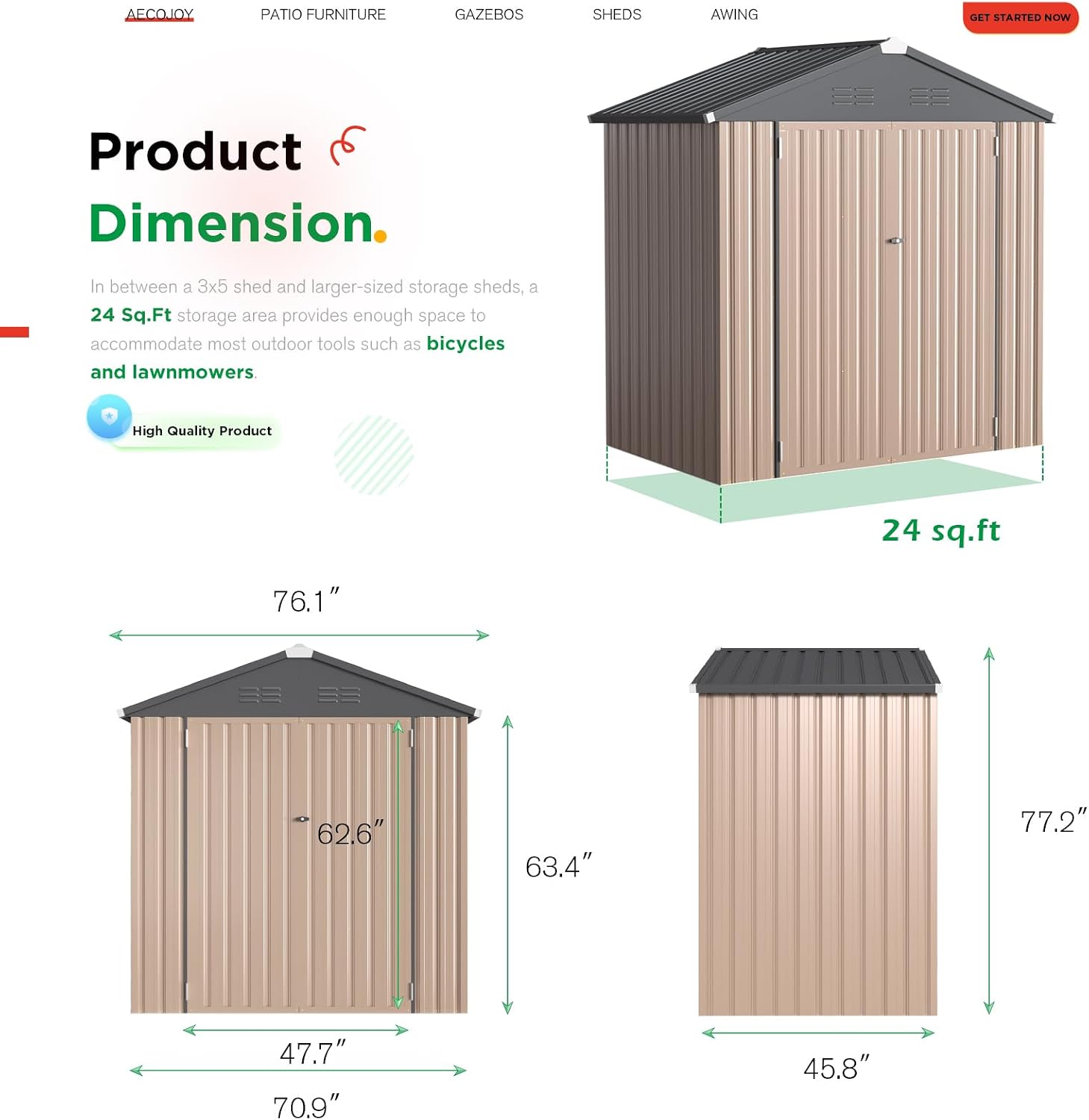 AECOJOY 6x4 Shed, Small Outdoor Metal Storage Sheds & Outdoor Storage Clearance, 4x6 Utility and Tool Garden Shed with Lockable Doors for Backyard, Patio, Outside Use