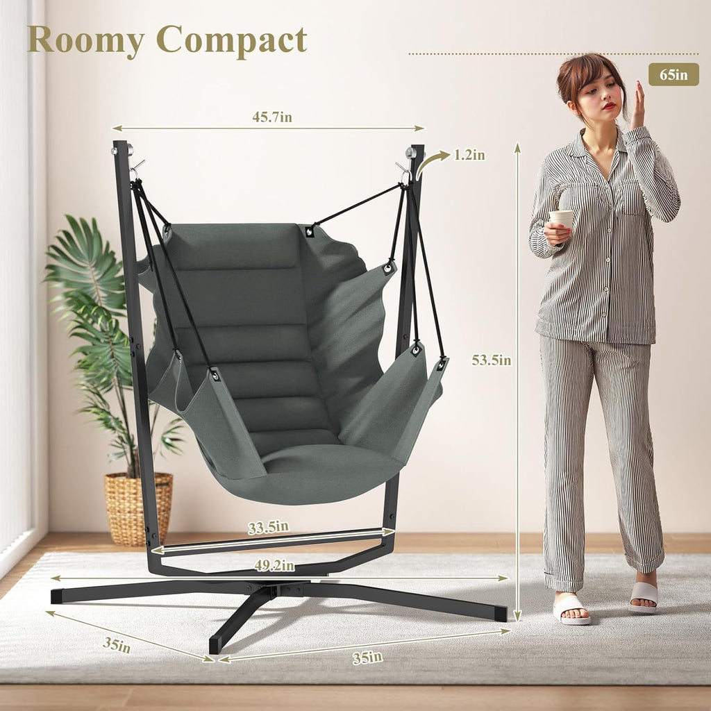 360° Swivel Hammock Swing Chair with Stand - Comfortable Hanging Chair with Cushions (400 lbs Capacity) for Indoor/Outdoor Use - Perfect for Bedroom, Patio, Porch, Deck, Garden, Balcony