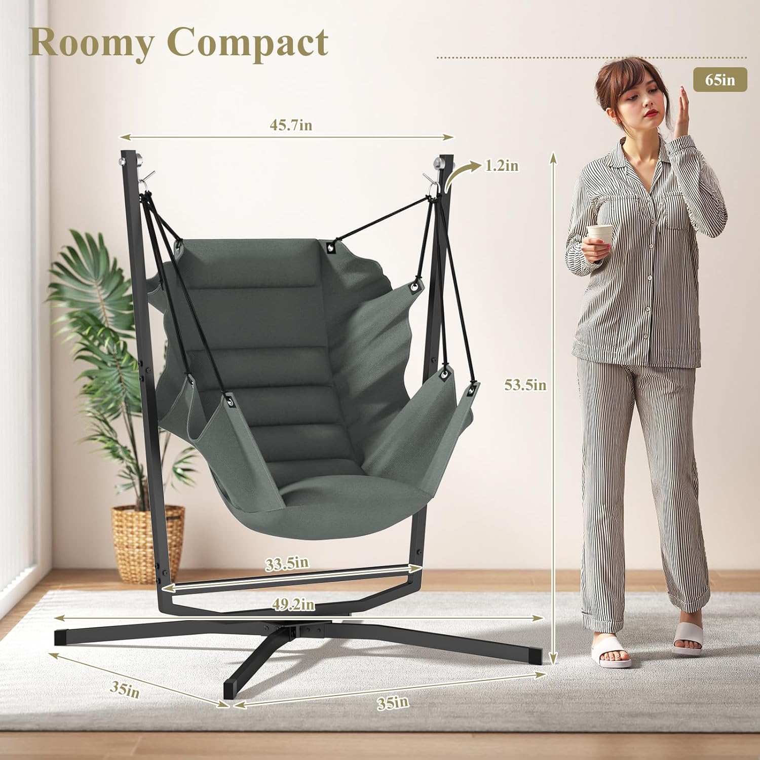 360° Swivel Hammock Swing Chair with Stand - Comfortable Hanging Chair with Cushions (400 lbs Capacity) for Indoor/Outdoor Use - Perfect for Bedroom, Patio, Porch, Deck, Garden, Balcony