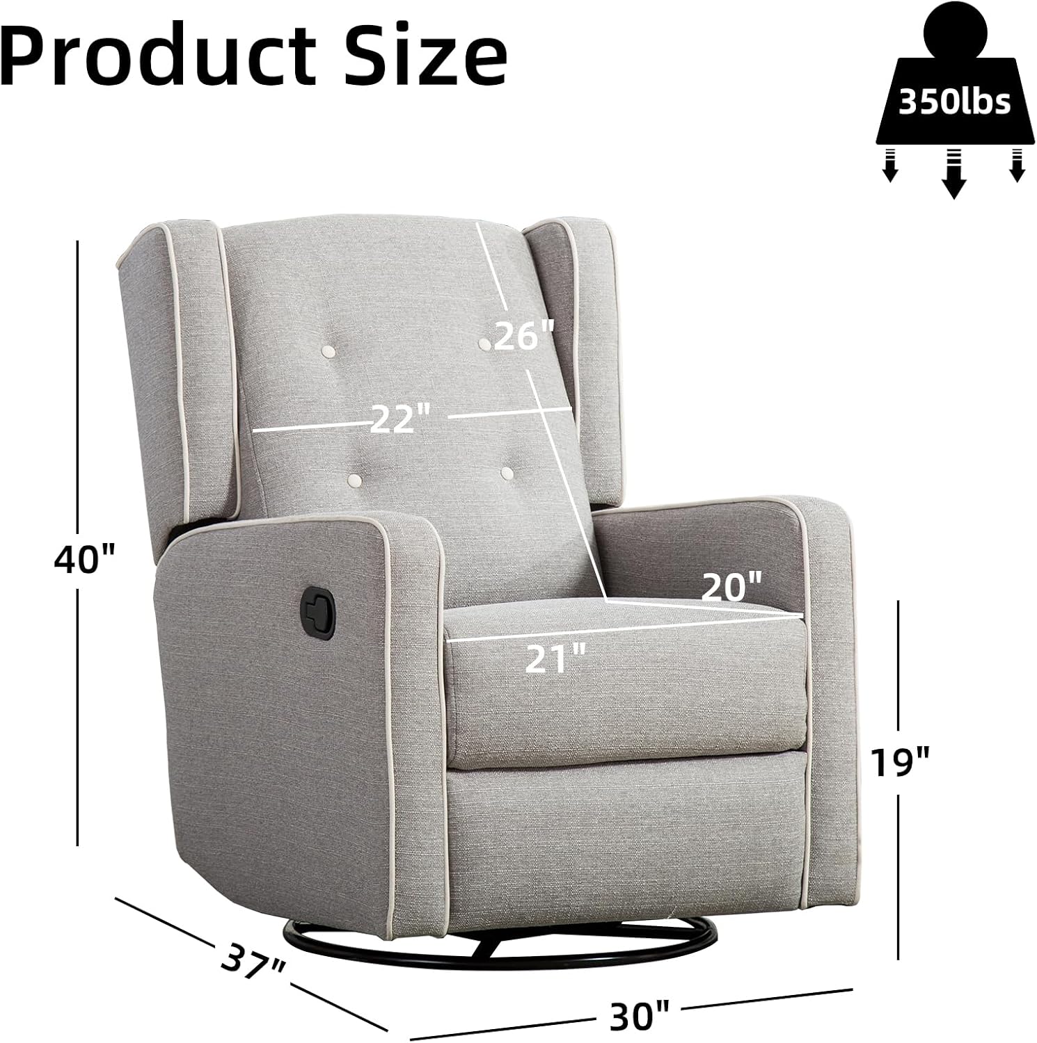 CANMOV Swivel Rocker Recliner Chair, Rocking Chair Nursery Glider Recliner, Manual Glider Chair for Nursery (Gray)