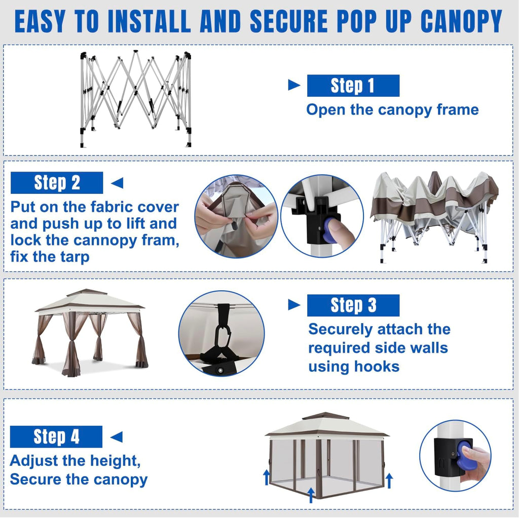 Yesker 10x10 Pop Up Canopy Tent w Mesh Netting Sidewall Vented Top - Heavy Duty Outdoor Canopy, Easy Setup Shelter Gazebo Waterproof 10x10 Popup Tnets for Patio Backyard Parties & Events, Khaki Brown