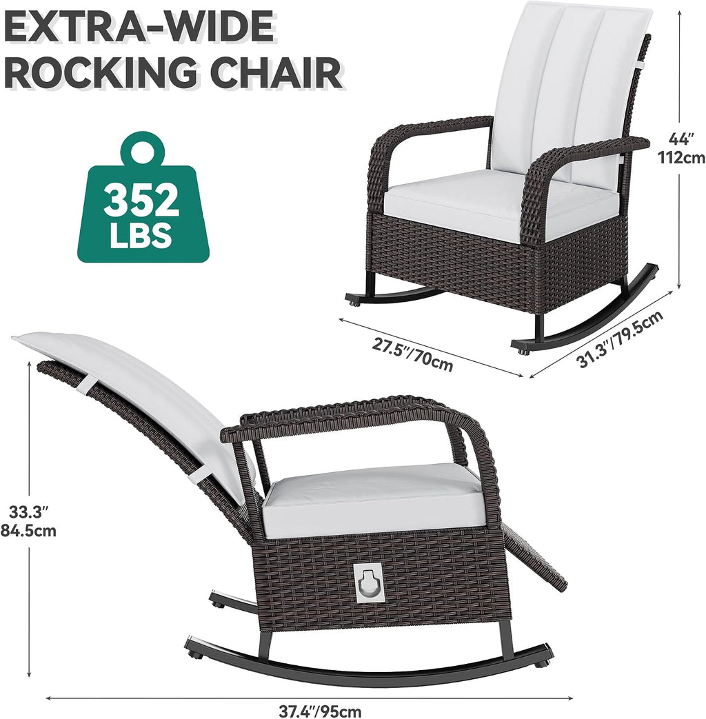 YITAHOME Outdoor Rocking Chair, Wicker Lounge Chair with Adjustment Backrest, PE Rattan Patio Recliner with Adjustable Footrest and Soft Cushions, Ideal for Garden Backyard Porch Patio