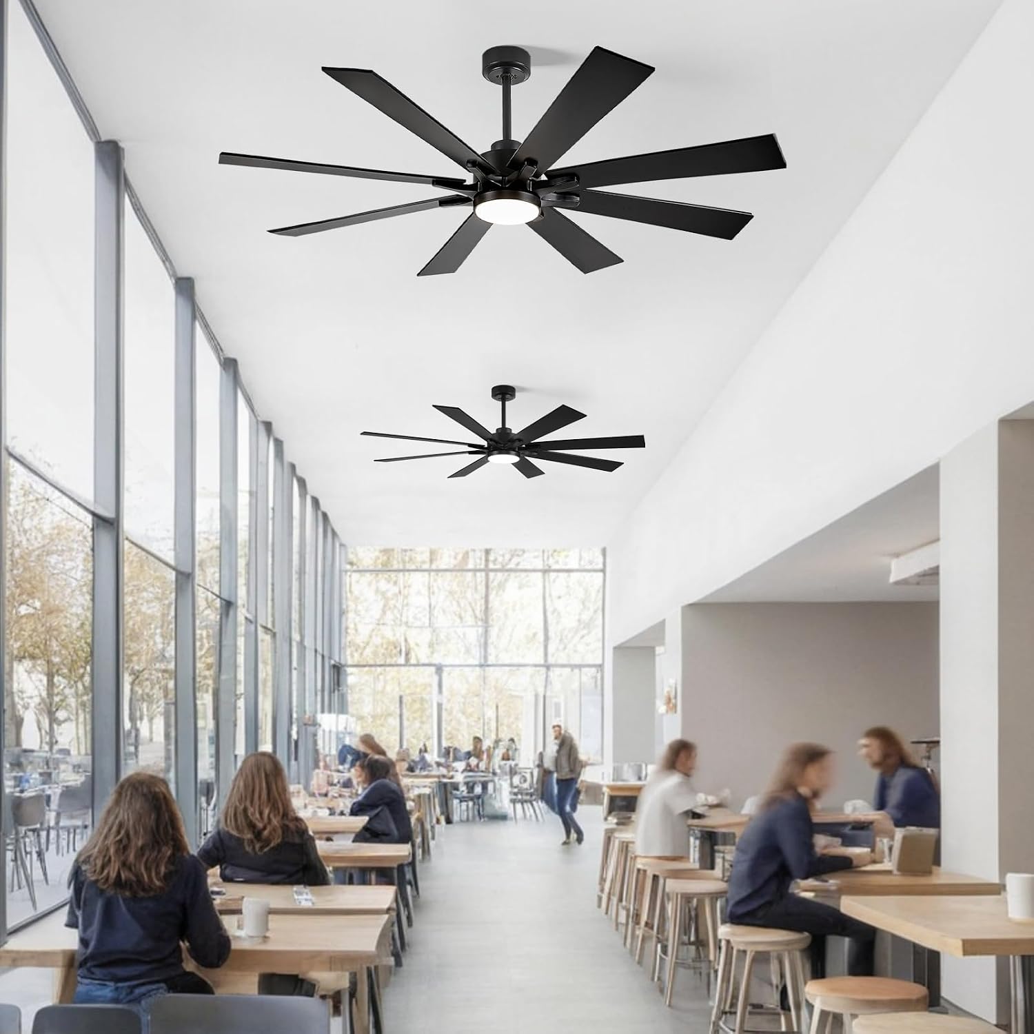 62 Inch Outdoor Ceiling Fan with Light for Patios, Black Ceiling Fan with Light, Large Damp Rated Industrial Fan with 8 Blades, Large Airflow Indoor Exterior Fans for Patios Porch Garage Office