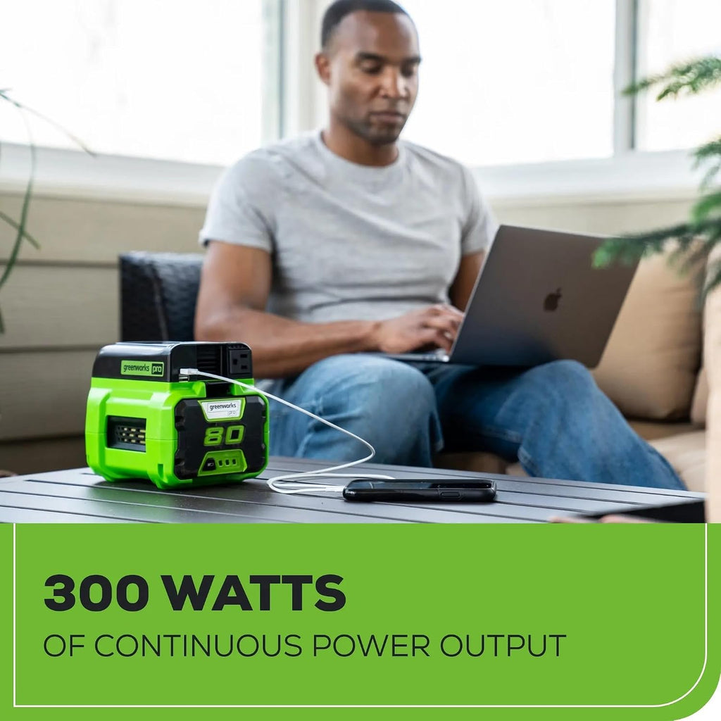 Greenworks Pro 80V (300 Watt) Power Inverter, 120V AC, for Charging Small Electronics, Smart Phones, Tablets, Small Televisions, Tool-Only, IV80A00