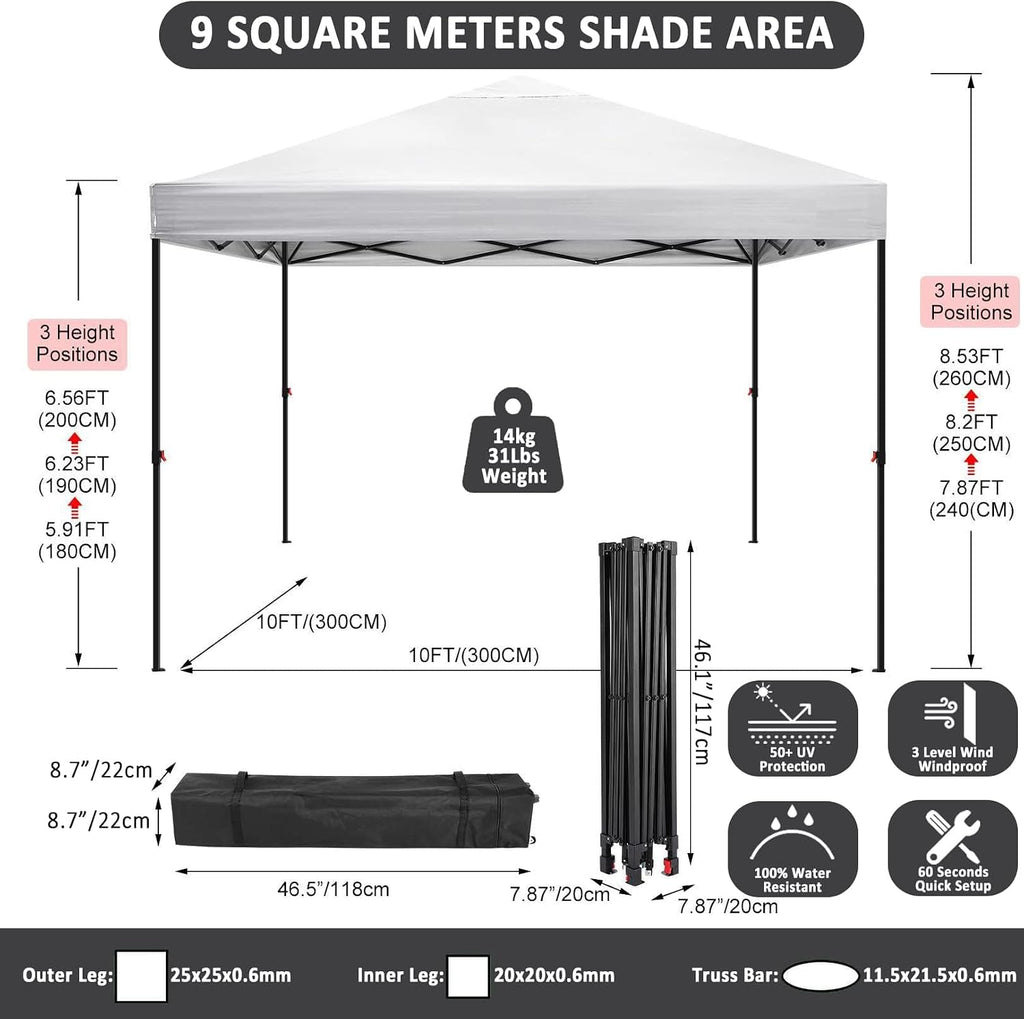 COBIZI Waterproof Stable Winterproof Pavilion with Bag with Wheels,Pop Up Folding Pavilion Party Tent,1 Person Install Sun Protection Garden Pavilion for Beach Wedding Camping