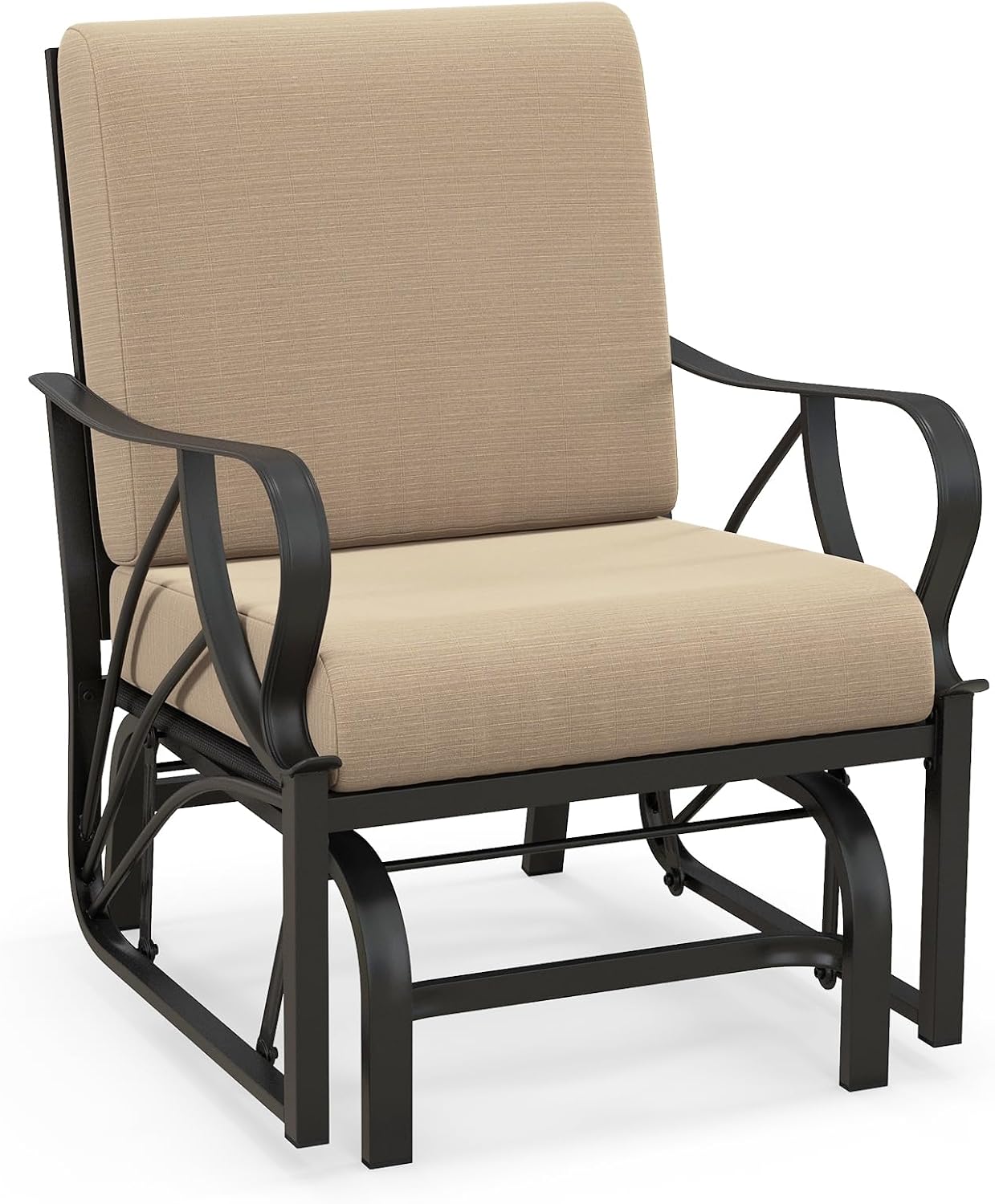 Giantex Patio Glider, Outdoor Rocking Chair with Thick Cushion, Sprayed Metal Frame, Curved Armrest, Glider Swing Chair for Garden, Yard, Lawn, Porch Rocker