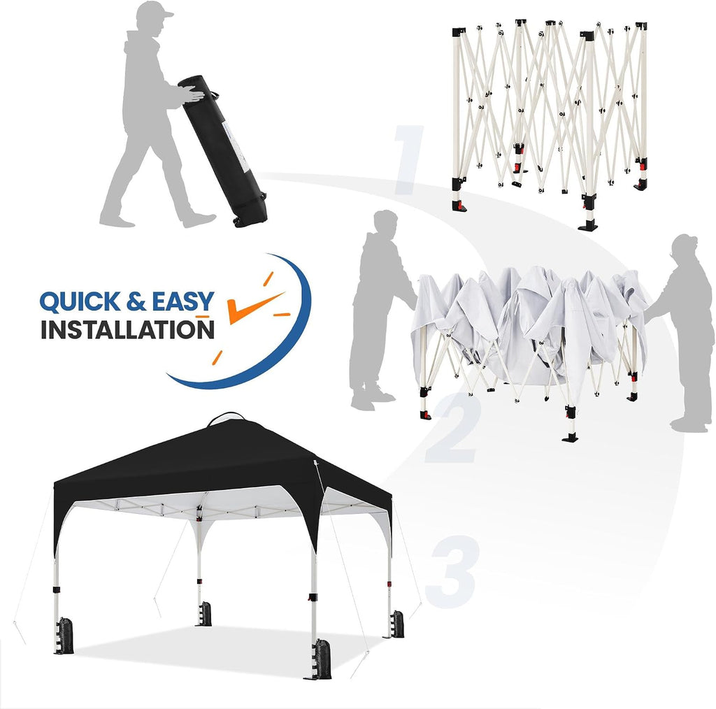 Yaheetech 12x12 Pop Up Canopy Tent with Vent, Easy Set Up Tent, Instant Sun Shelter Canopy with Wheeled Bag, 4 Sandbags, 12 Stakes & 4 Ropes, for Parties, Beach, Outdoor, Black