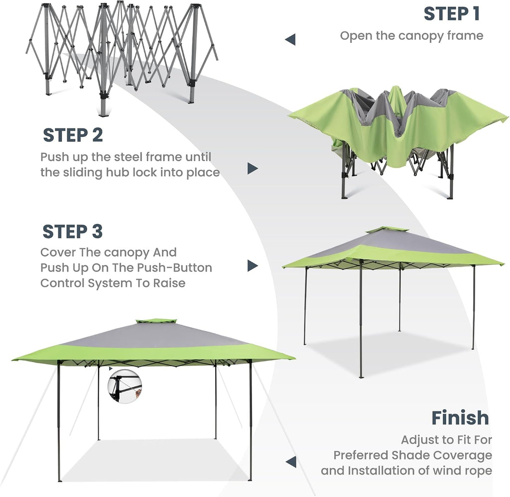 PHI VILLA Pop-Up Canopy Tent 13x13 Instant Shelter with Wheeled Bag, 150D Oxford Fabric, Green