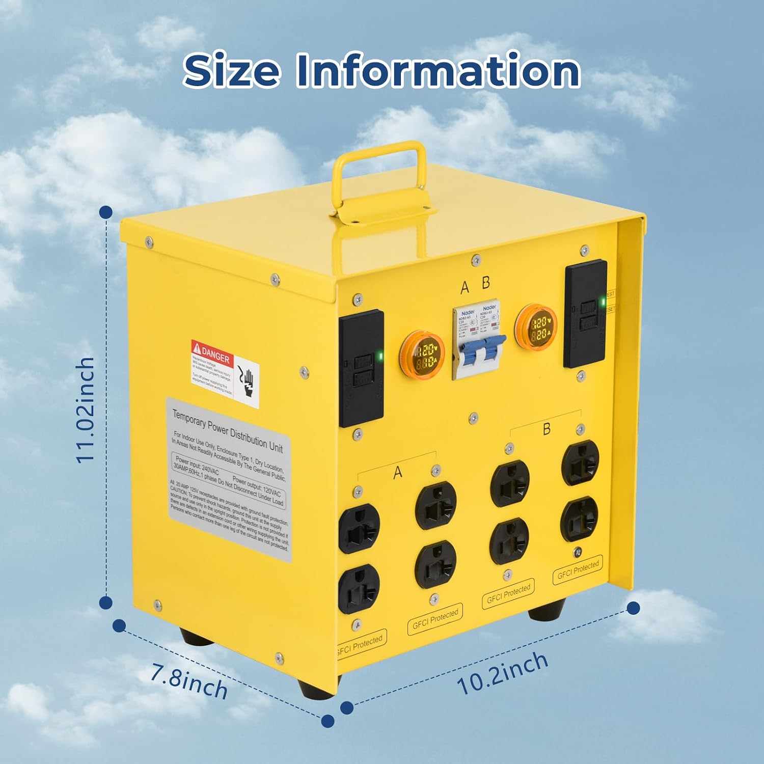 30-Amp Portable Power Center, Split 240VAC Input into 2 Separate 120VAC Output, A&B Zone Independent Control with 2 Mini Voltmeter and Ammeter