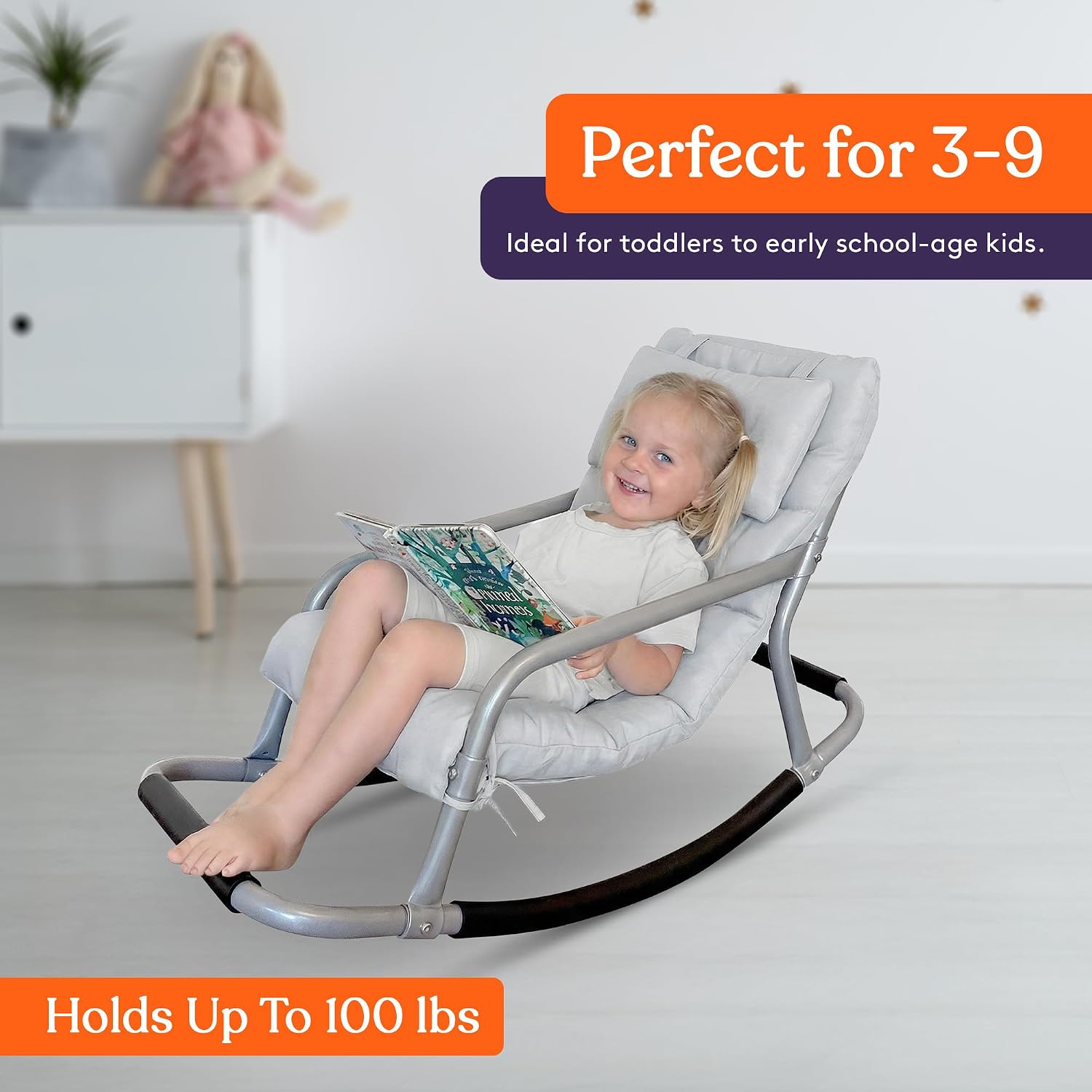 Special Supplies Sensory Rocking Chair for Kids - Comfortable Kids Rocker- Versatile Floor Chair with Soft Fabric and Stability for Playroom, Bedroom, or Nursery (Ages 3+) (Grey)