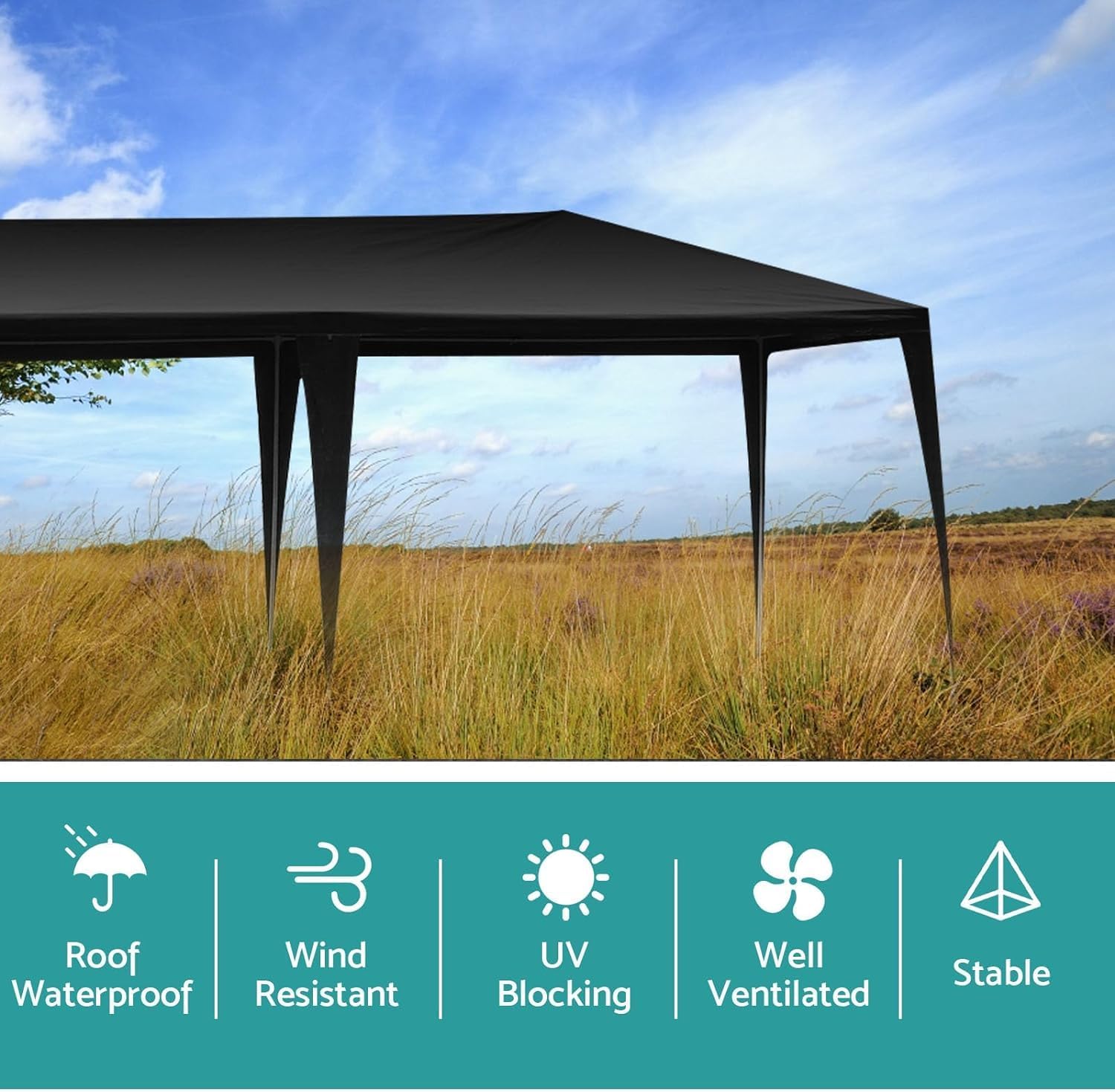 Party Tent for Outdoor Wedding, Birthday, Event, Patio Gazebo, Carport Canopy Shade With Removable Sidewalls & Transparent Window (10'x20'/6 Sidewalls Black)