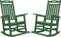 PLUUV Outdoor Rocking Chairs Set of 2, HDPE Patio Rocking Chair with Footboard, All Weather Porch Rockers Outdoor for Adult, Effortless Installation, Dark Green