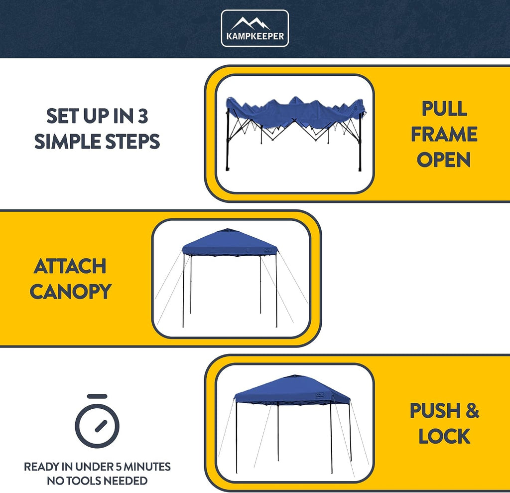 KAMPKEEPER 10x10 Pop-Up Canopy Tent, Waterproof, Portable Shade with Side Walls, Adjustable Instant Outdoor Shelter for Camping, Backyard, and Events, Navy Blue
