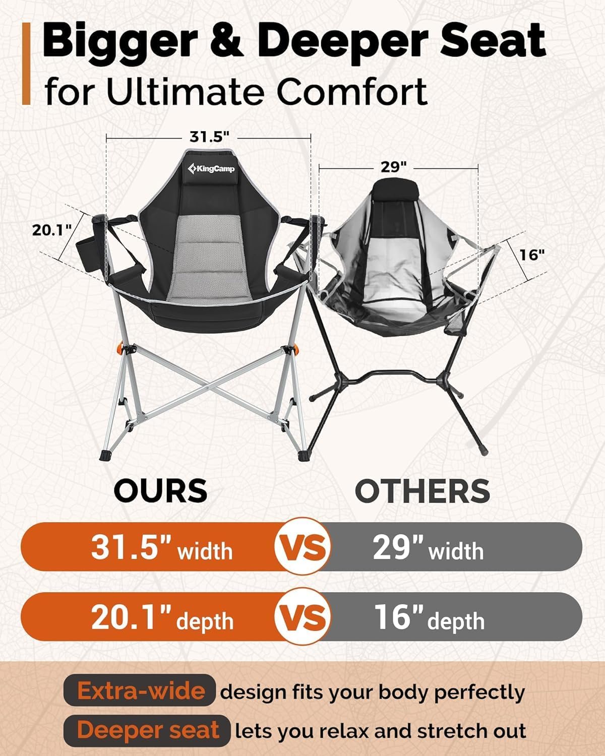 KingCamp Hammock Camping Chair, Swinging Portable Camp Chairs for Adults, 400lbs Heavy Duty Oversized Folding Rocking Chair with Adjustable Recline, Aluminum Alloy Frame for Outdoor Patio Beach Sport