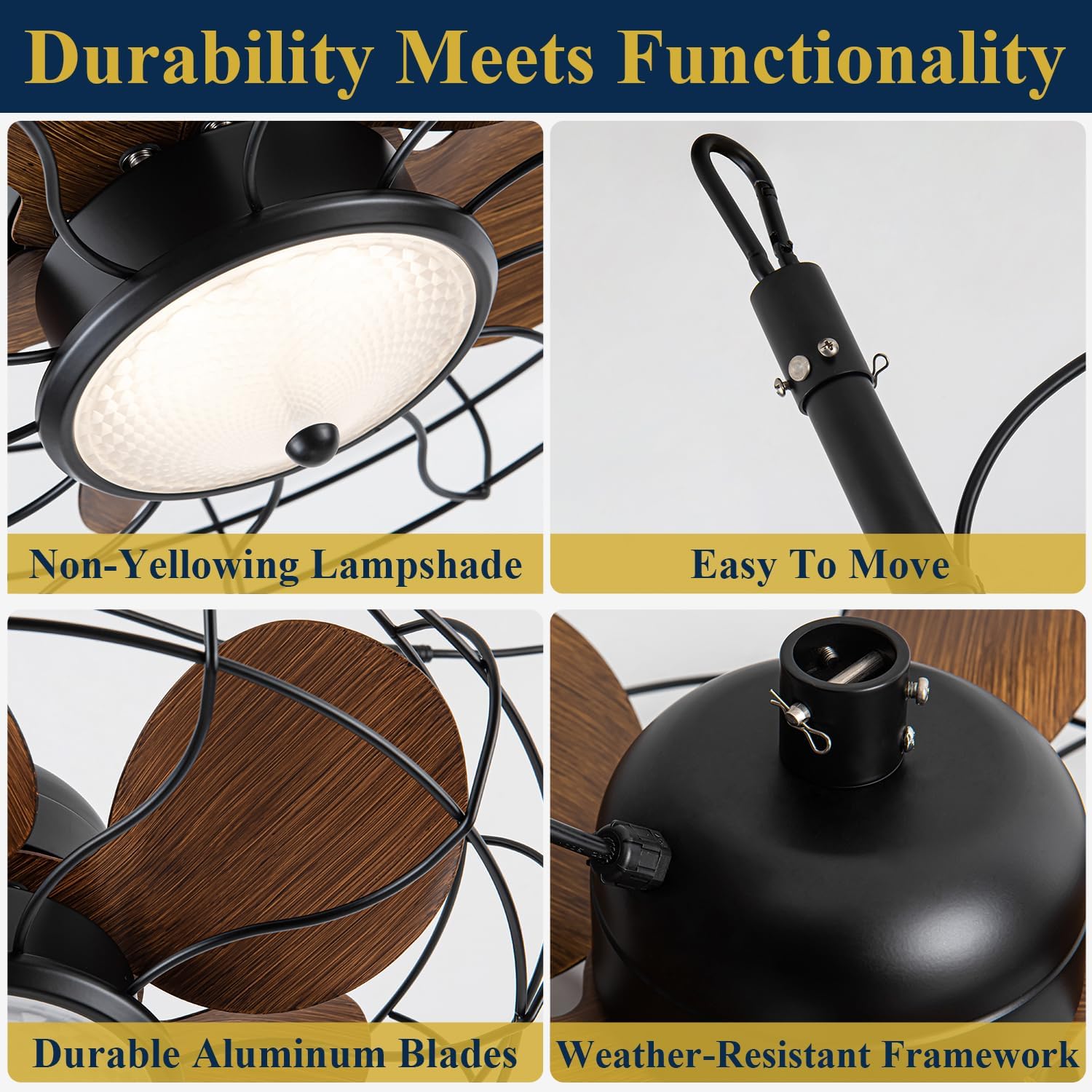 Gazebo Ceiling Fan with Lights, 20'' RGB Outdoor Waterproof Plug In IP65 Fan, Wet Rated with Dual Lighting System with Remote, 7-Color RGB & 3-Color Dimmable LED, Easy Hanging with Hook for Patio