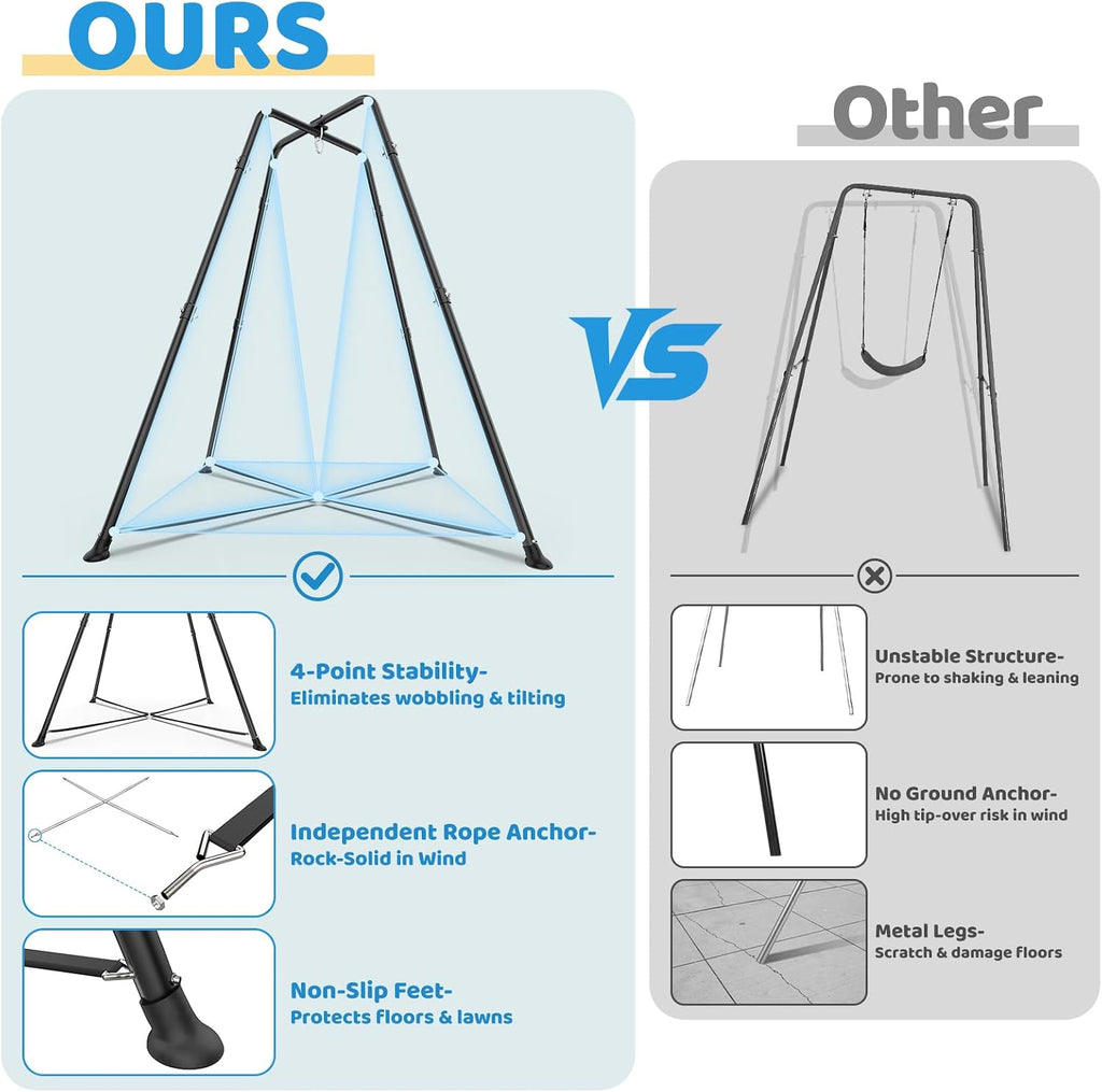 Swing Stand Frame with Sensory Pod Swings and Chair, Sensory Swing Set, X-Shaped Swing Frame, Heavy-Duty Metal Hammock Chair Stand for Adults Indoor and Outdoor 330LBS(Blue)