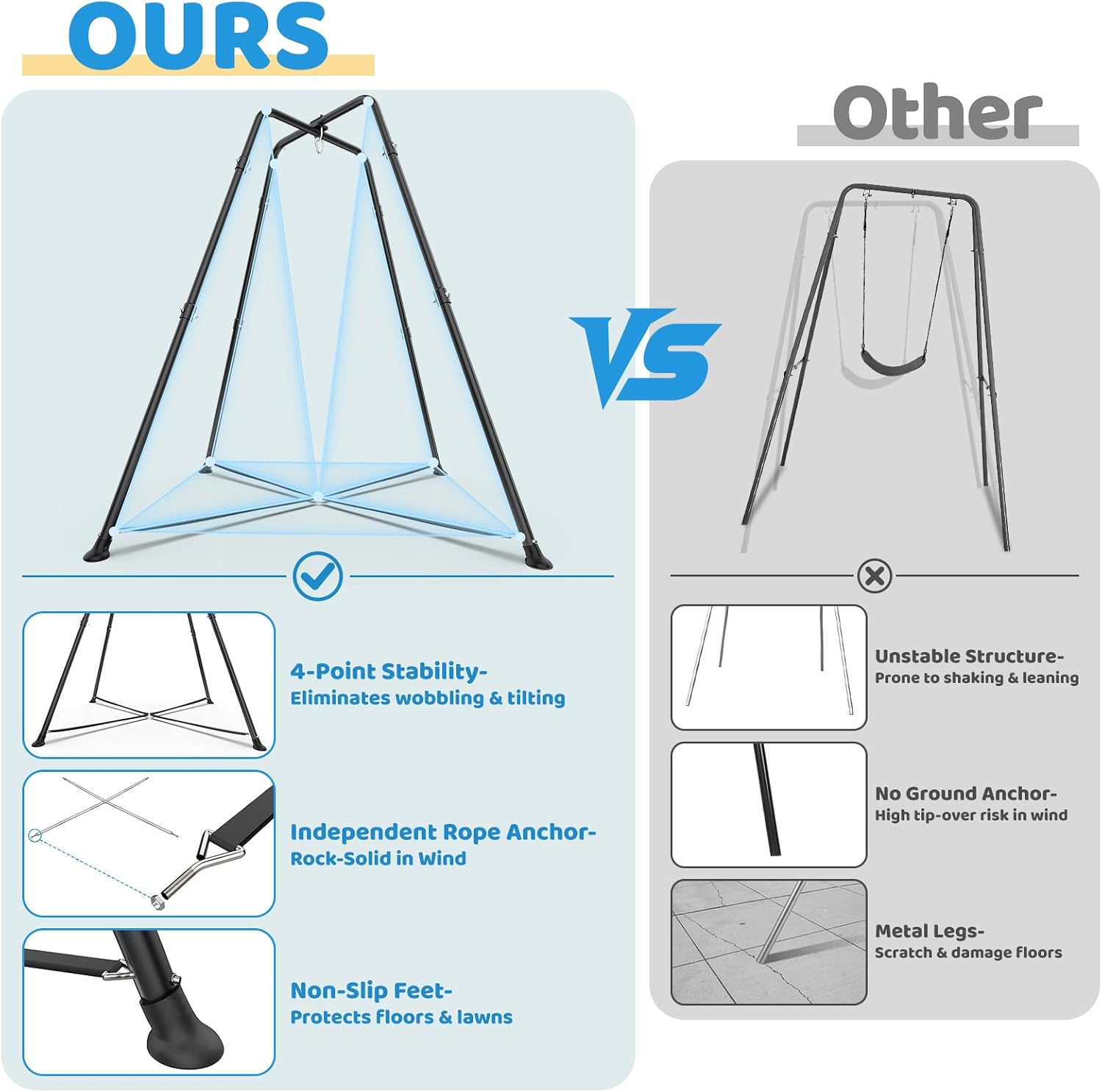 Swing Stand Frame with Sensory Pod Swings and Chair, Sensory Swing Set, X-Shaped Swing Frame, Heavy-Duty Metal Hammock Chair Stand for Adults Indoor and Outdoor 330LBS(Blue)