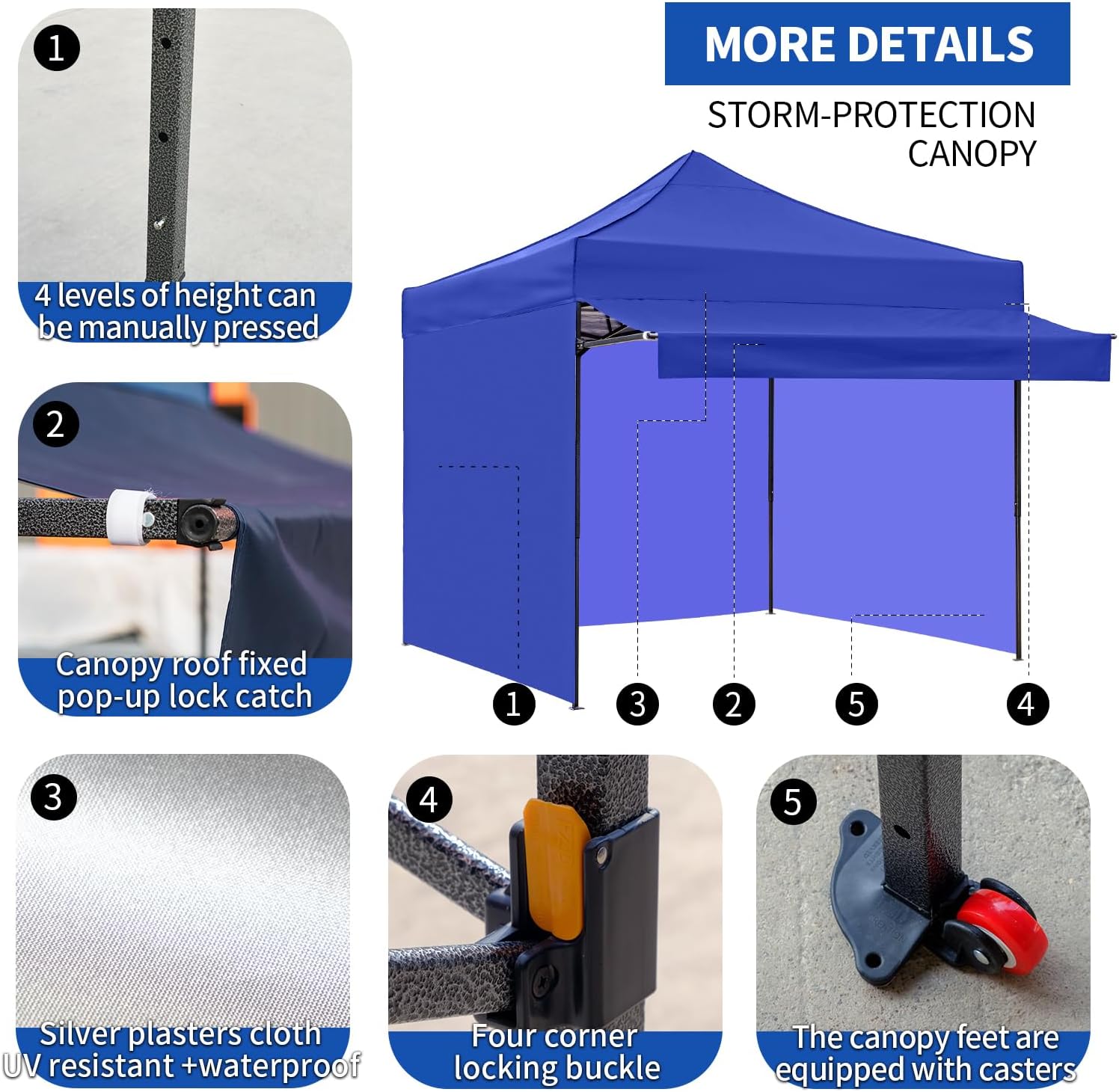 10x10 Pop up Canopy Tent with Awning Easy up Canopy with Wheel Bag Heavy Duty Waterproof Canopy Commercial Gazebo Tent for Outdoors Parties Vendors (Blue)