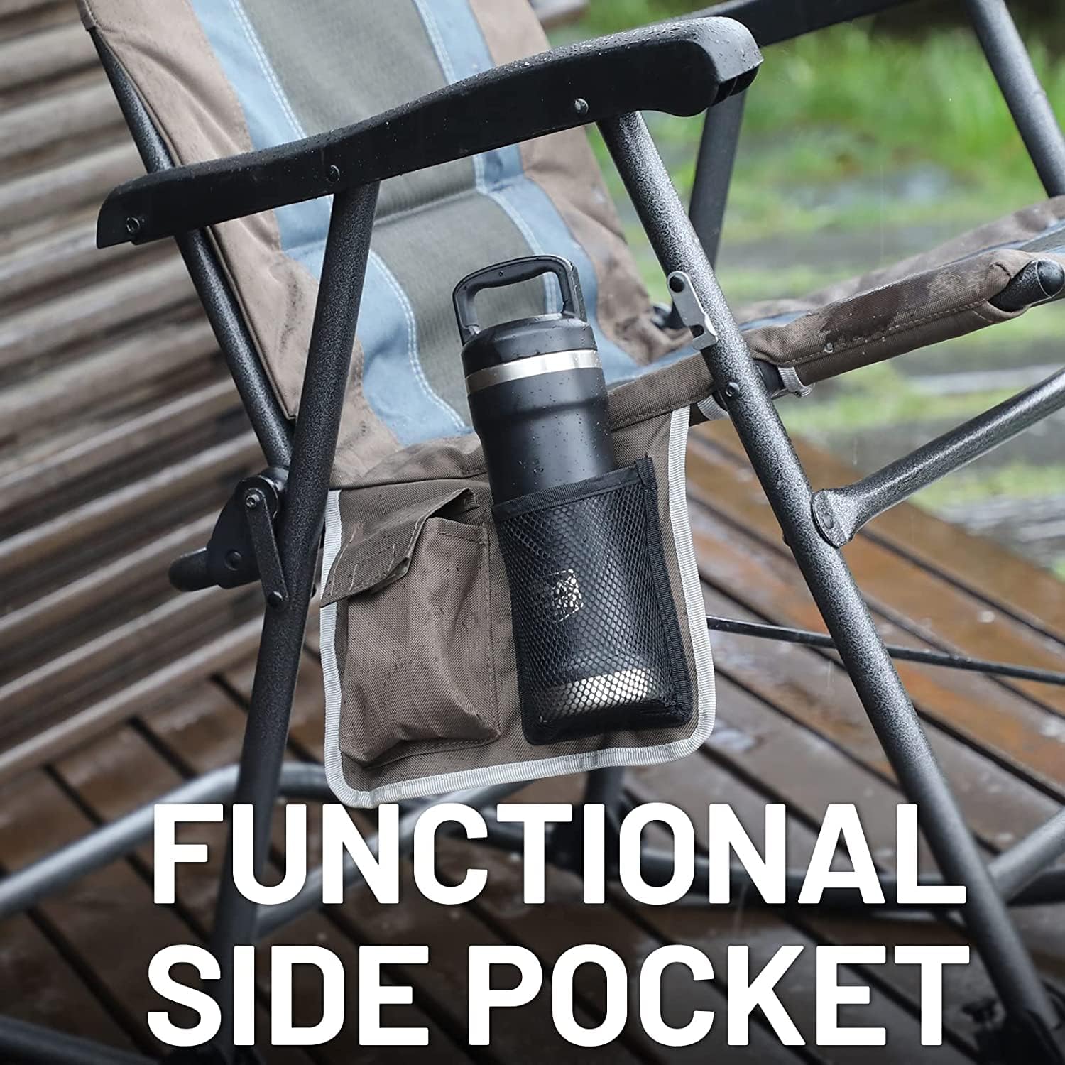 TIMBER RIDGE Outdoor Folding Rocking Chair, 29' Padded High Back Neck & Back Support, Hard Armrests for Easy Stand Up, Stable Steel Frame Supports 300 lb, Quick Fold for Patio, Lawn & RV Camping,Brown