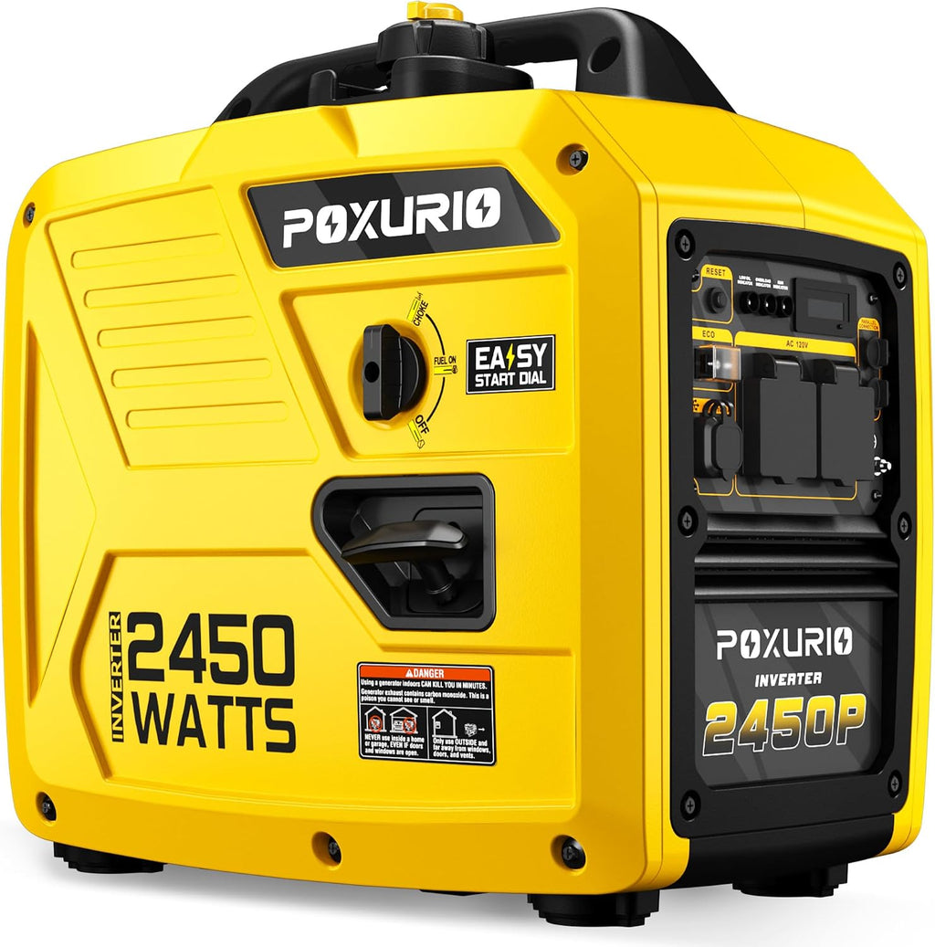 2450-Watt Portable Inverter Generator for Home Use, 1.6Gallon Large Fuel Tank Up to 8.3 Hours Use, 120V Gas Powered Generator Super Quiet - EPA Compliant，Yellow