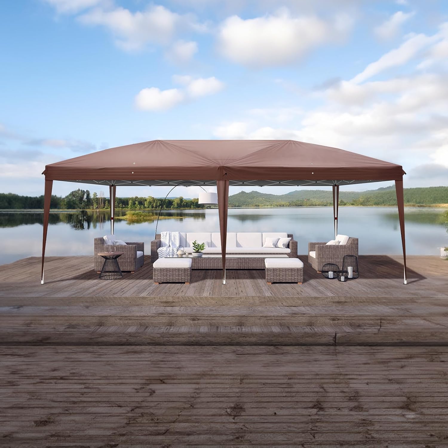 Outvita 10x20ft Pop Up Canopy Tent, Outdoor Instant Shelter Folding Canopy with 4 Side Walls and Carry Bag for Commercial Events, Party, Backyard BBQ, Camping Brown