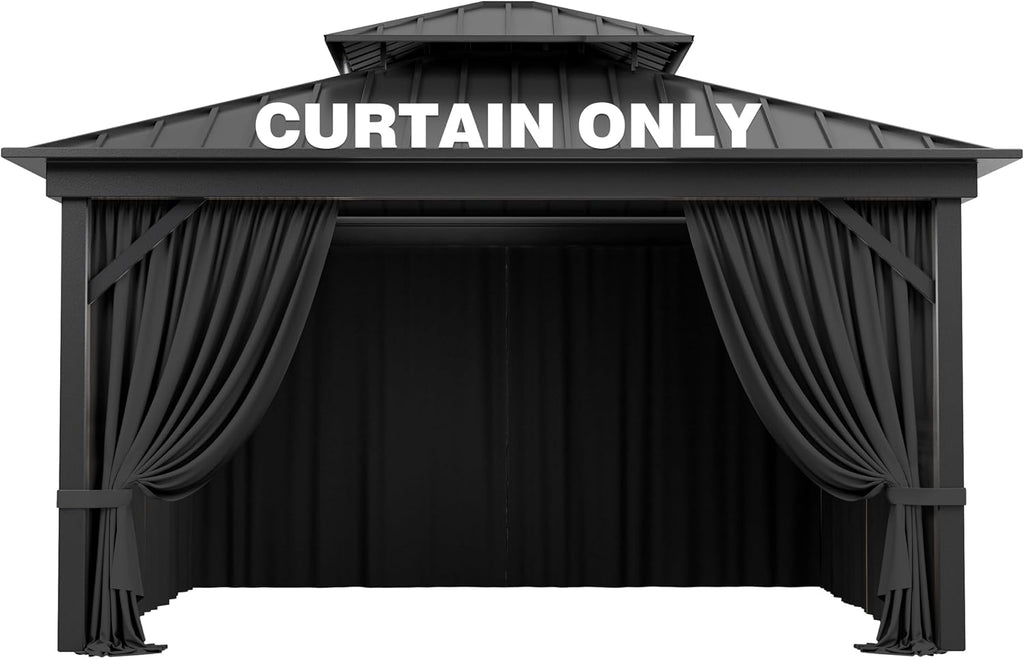 Outdoor Gazebo Curtain Replacement Universal 4-Panel Sidewalls 10' X 12',Outdoor Patio Waterproof Privacy Curtain with Double Zipper for Patio,Garden, and Backyard (Curtain Only)