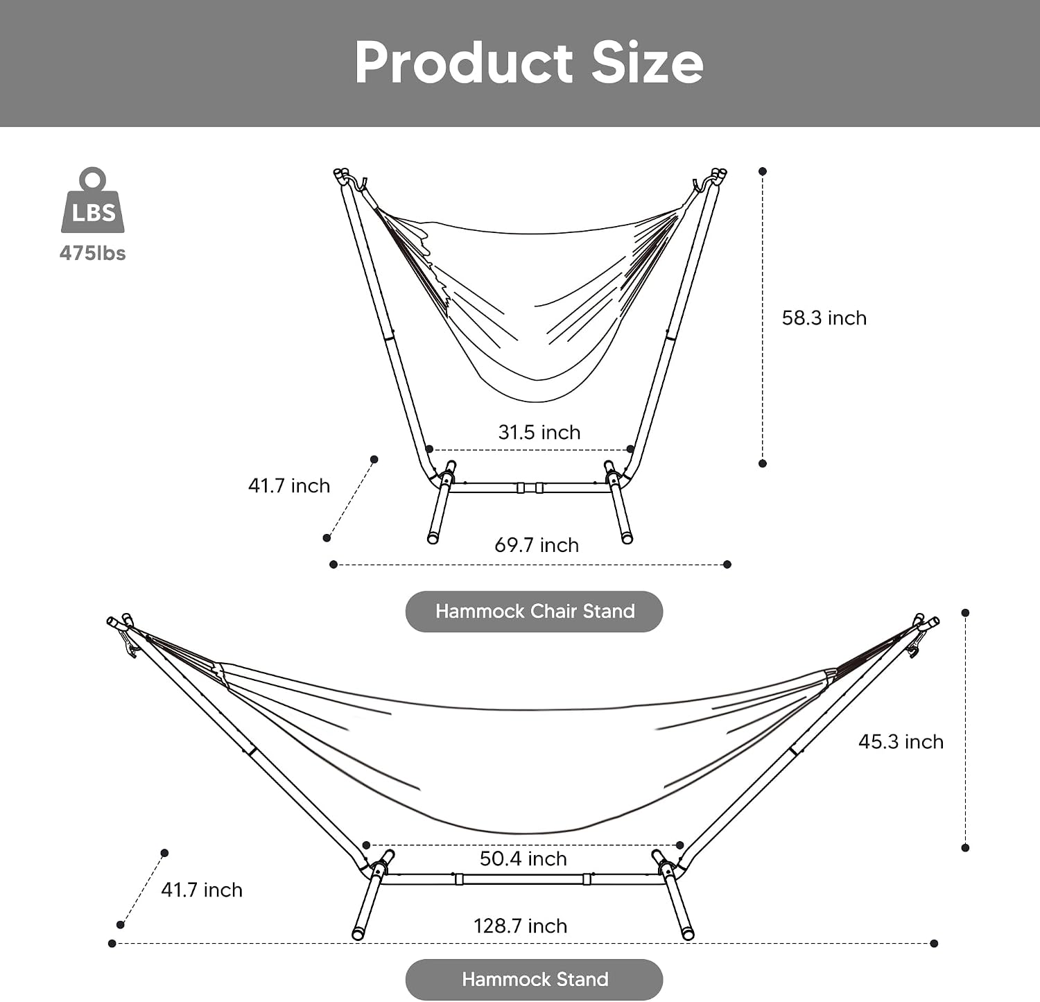 SUNCREAT 2-in-1 Convertible Extra Large Hammocks with Stand, Heavy Duty 2 Person Hammock for Outside with Stand, Patented, Light Gray