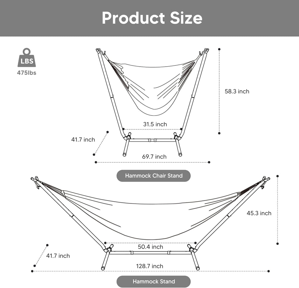 SUNCREAT 2-in-1 Hammocks Convertible Portable Double Hammock with Stand, Outdoor Hammock with Stand Included, Patented, Natural