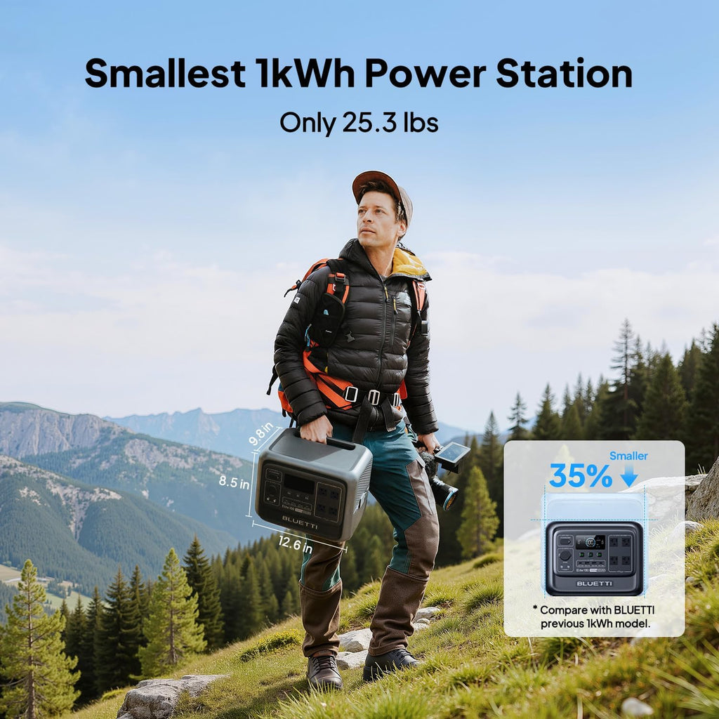 BLUETTI Solar Generator Elite 100 V2 with 2×100W Solar Panels Included, 1024Wh Portable Power Station w/ 2 1800W AC Outlets, 35% Smaller, Ideal for Camping, Emergencies, Backup Power