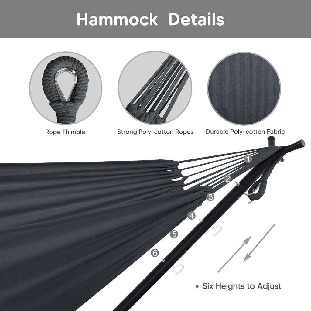 SUNCREAT 2-in-1 Hammocks Convertible Portable Double Hammock with Stand Included, Outdoor Hammock and Stand, Patented, Dark Grey