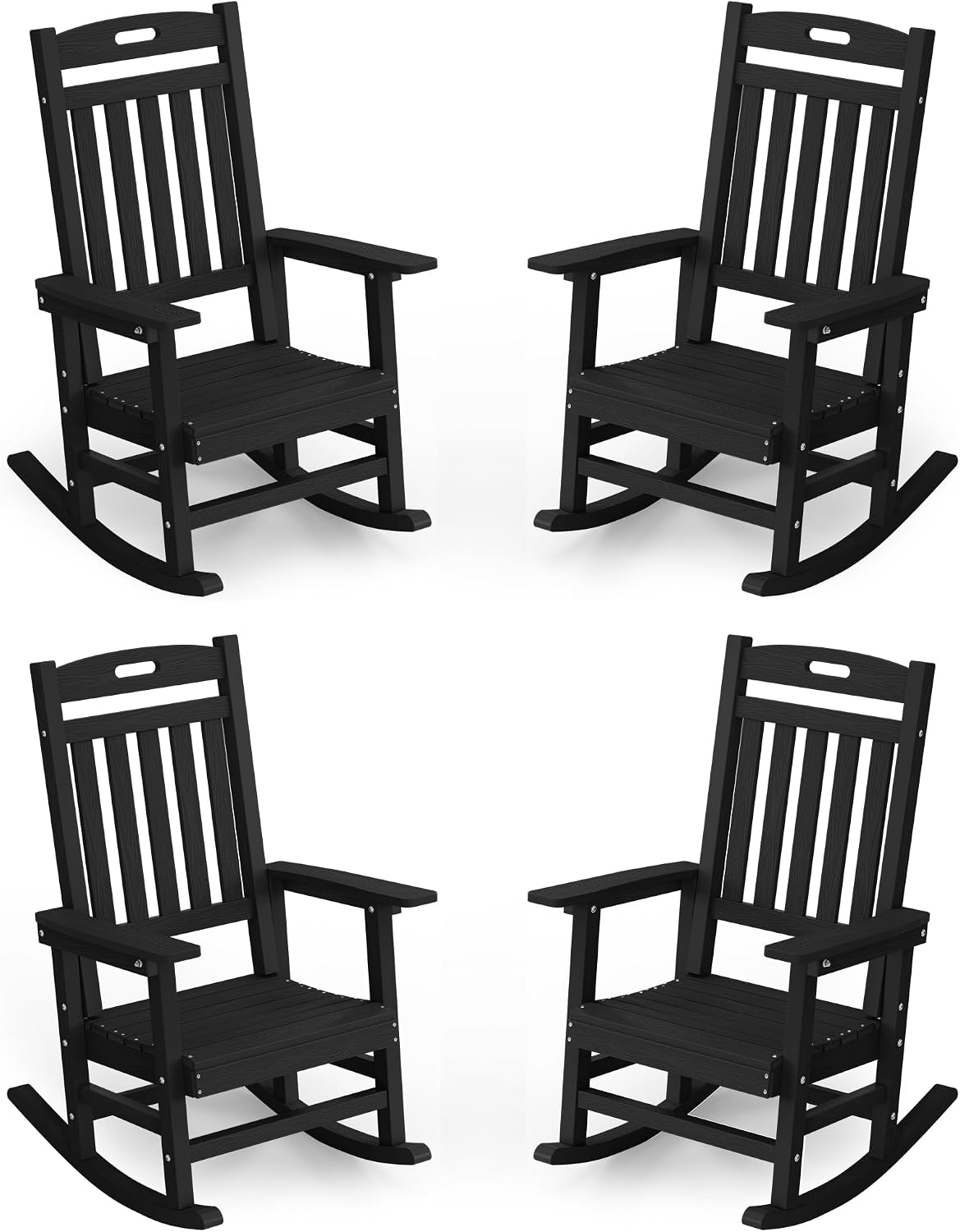 YEFU Outdoor Rocking Chairs Set of 4: Patio Rocking Chair for Adult, Outdoor Rocker Weather Resistant, Easy to Assemble, Safe&Comfortable, Black