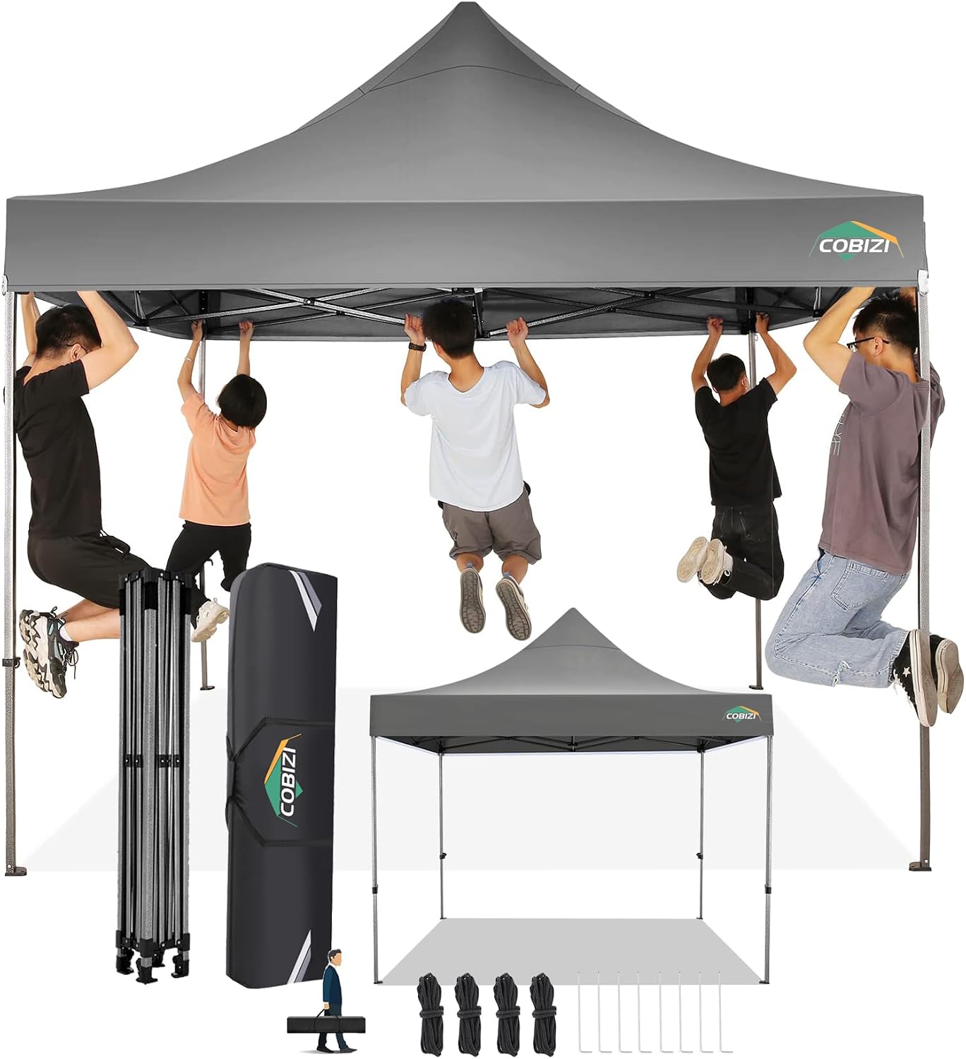 COBIZI 10x10 Pop Up Canopy Without Sidewall,Heavy Duty Canopy UPF 50+ All Season Wind Waterproof Commercial Outdoor Wedding Party Tents for Parties Canopy Gazebo with Carry Bag(10 x 10 ft Gray)