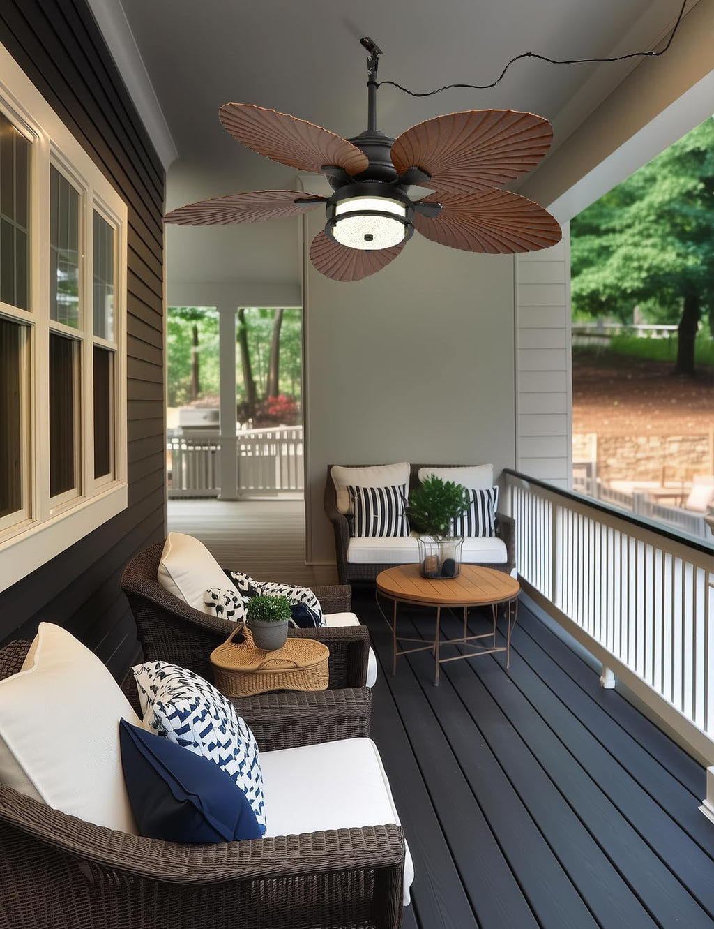 Orison 52'' Outdoor Ceiling Fan with Lights, Tropical Palm Leaf Fan, Wet Rated for Patio, Porch & Gazebo, Dimmable LED, 6-Speed, Remote & App Control, Plug-in/Flush Mount, Bronze