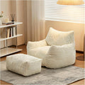 LKD Oversized Bean Bag Chairs for Adults,Bean Bag Chair with arms,Plush Bean Bag,Modern Living Room Decorative Chair,Corner Chair Bedroom,Reading Sofa, Dormitory Lounge Chairs (White, with Ottoman)