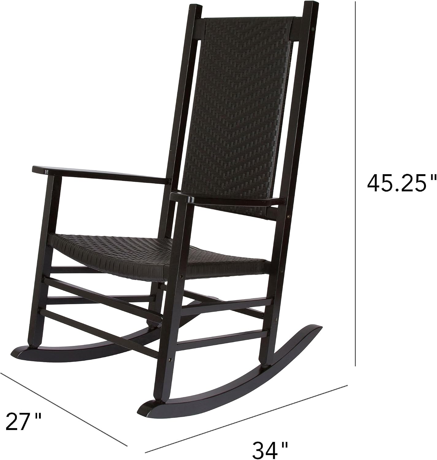Shine Company Set of 2 Hampton Porch Rockers, High Back Wood Rocking Chairs, Rattan Backrest & Seat, 2-Pack, Black