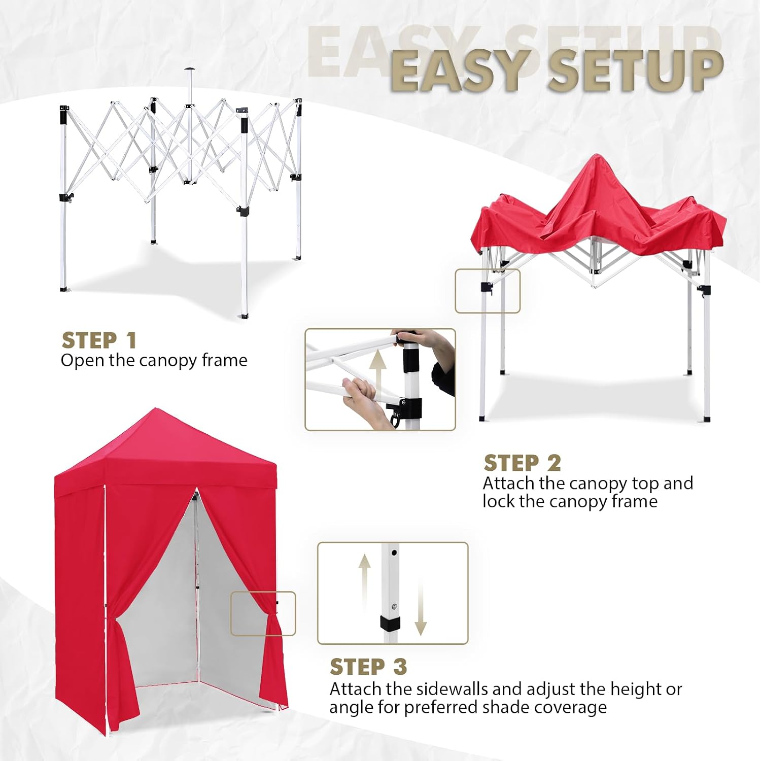 EAGLE PEAK 5x5 Instant Canopy with 4-Side Wall Panels, Small Pop up Portable Canopy Tent with Carry Bag, Light Weight Sun Shelter for Sports, Camping and Beach, Red