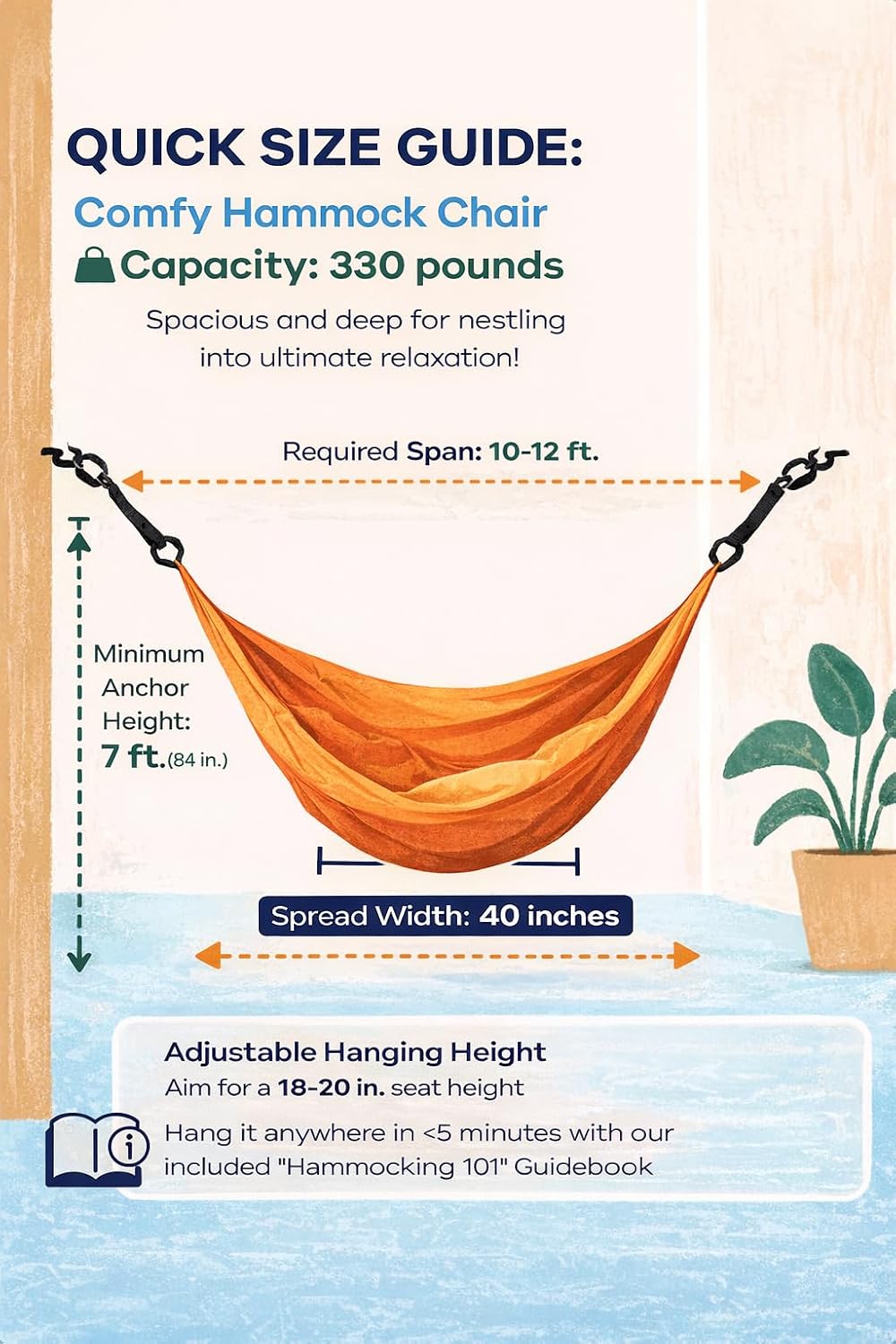 Handwoven Hanging Chair by Yellow Leaf Hammocks - Fits 1 Person, 330lb Max - Kick Back for Full-Body Recline - Weathersafe, Ultra Soft, Hang Anywhere - Color: Stripe Navy Blue - White
