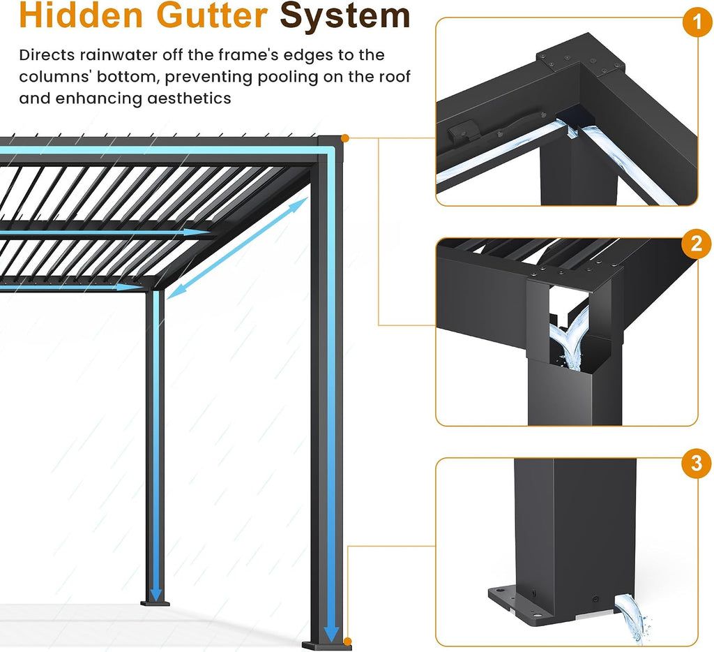 RoyalCraft Adjustable Louvered, Heavy-Duty Aluminum Outdoor Pergola, Metal Hardtop Pergola with Adjustable Roof for Patio, Deck, Garden, Yard (Black, 12' x 16')
