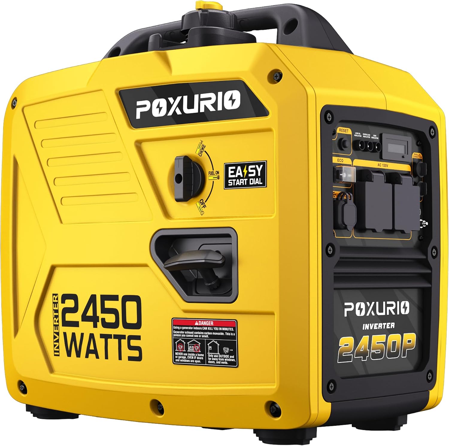 2450-Watt Inverter Generator for Home Use, 1.6Gallon Large Fuel Tank Up to 8.3 Hours Use, 120V Gas Powered Generator Super Quiet, Yellow