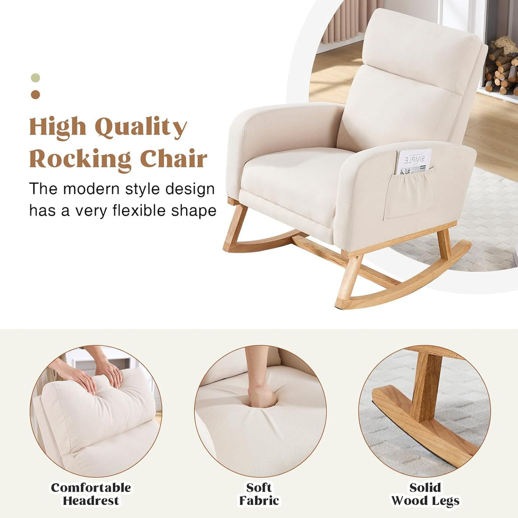 HCHAIRH Rocking Chair Nursery, Nursing Rocking Chairs with Foot Rest for Mom Nursery, Glider Rocker Chair with Footrest and High Backrest for Living Room, Bedroom, Beige